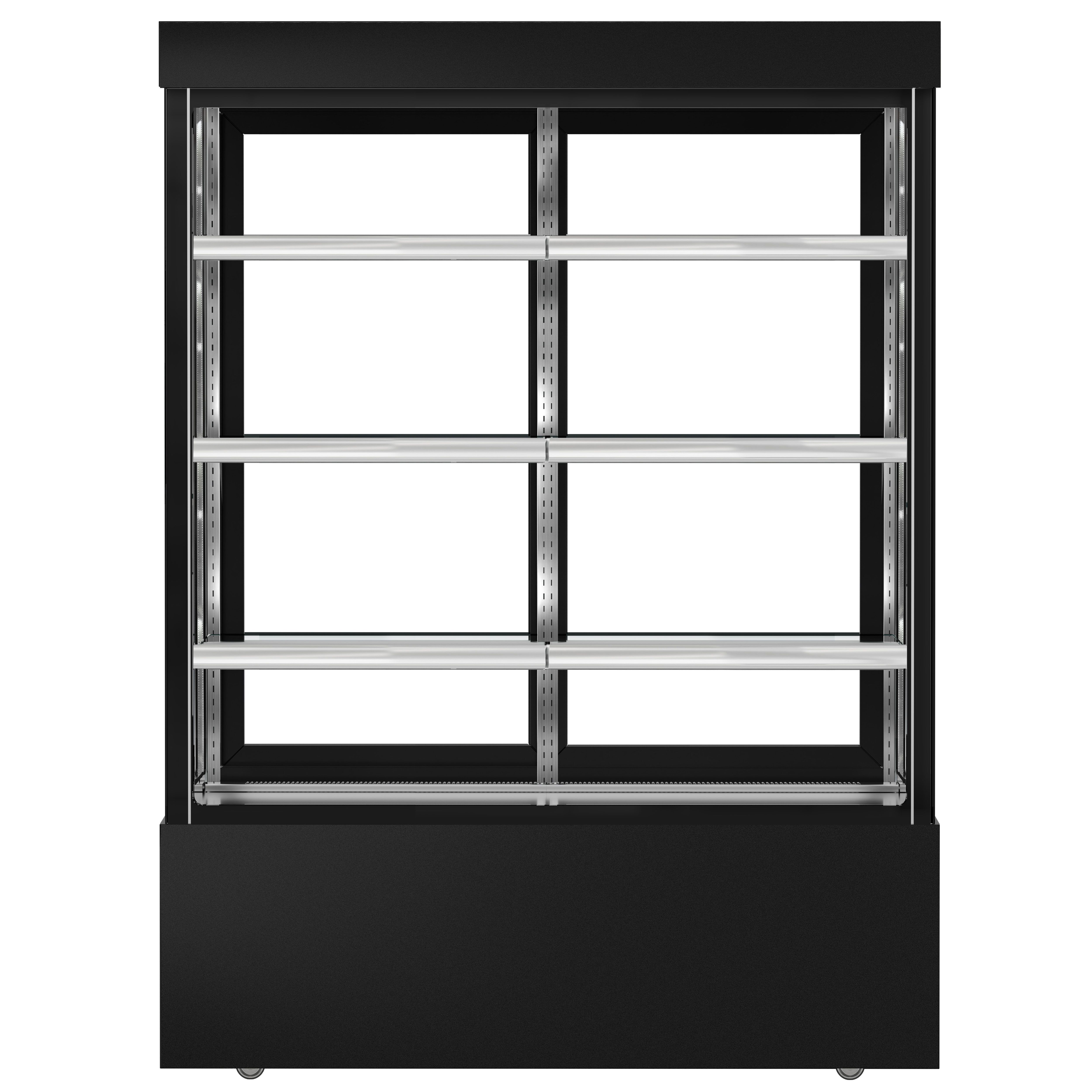 Vitrine réfrigérée 4 faces vitrées MADRID - 1010L - 1500mm - Double vitrage - avec 3 étagères en verre - portes coulissantes vitrées arrière - Noir mat