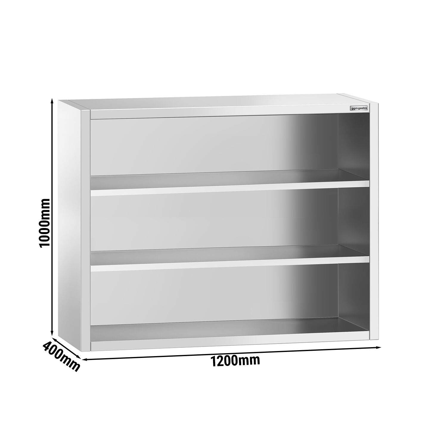 Armoire murale en acier inoxydable PREMIUM - 1200x400mm - sans portes (ouvert) - 1000mm de haut