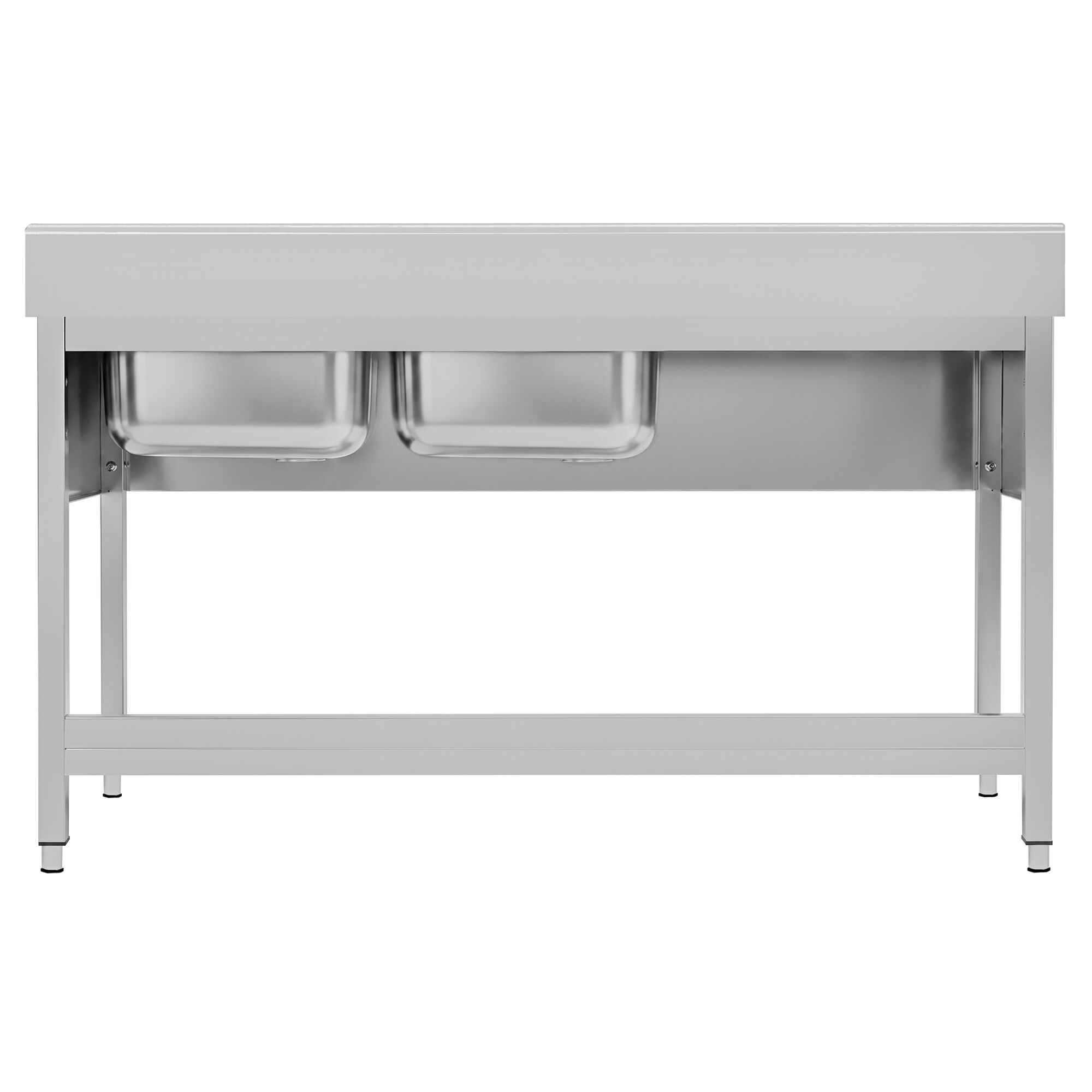 Stainless Steel Commercial Sink Unit ECO - 1600x700mm - with Double Bowl Right-hand - with Undershelf - with Upstand