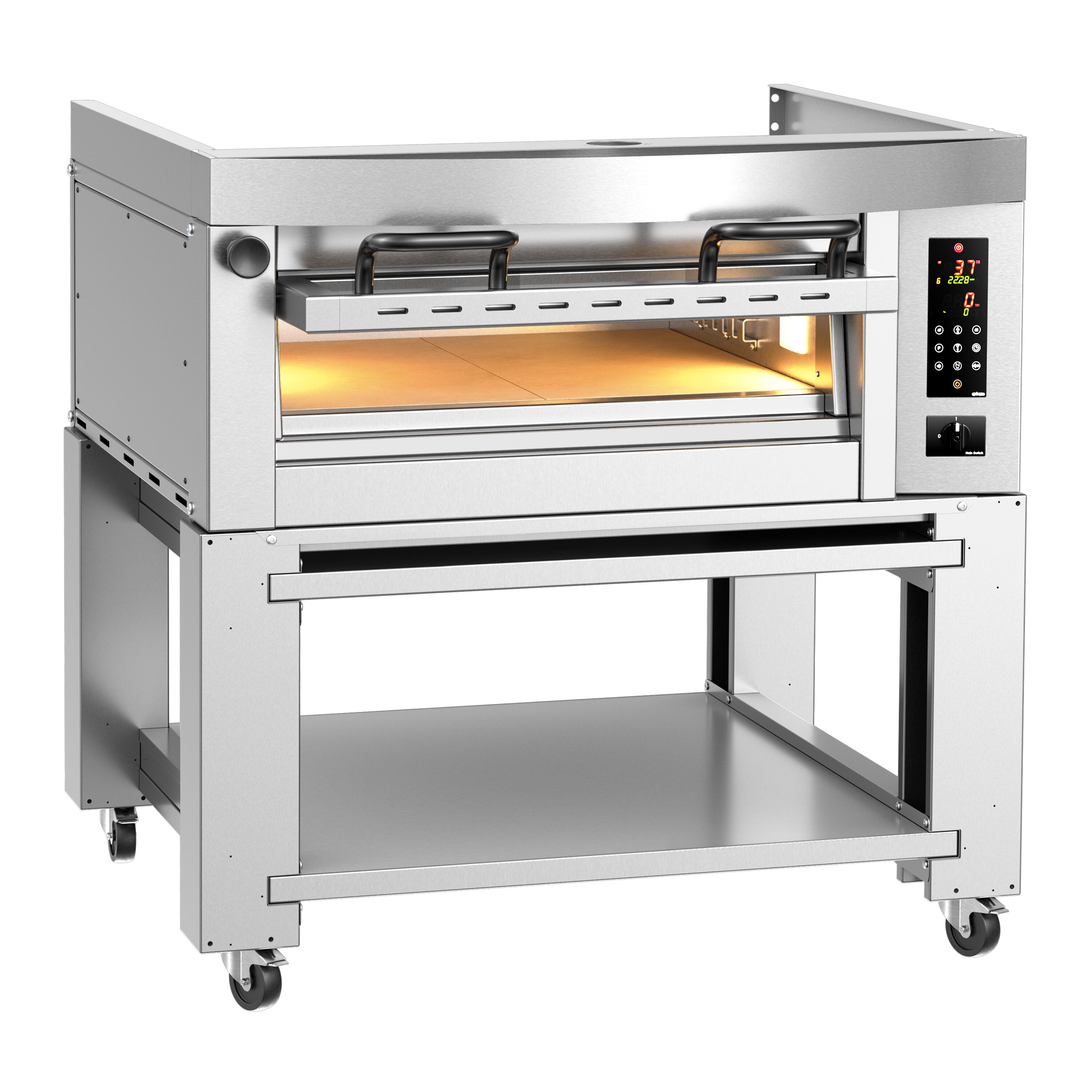 Elektryczny Piec do pizzy - 4 x Ø34cm - Panel dotykowy - z okapem i ramą nośną
