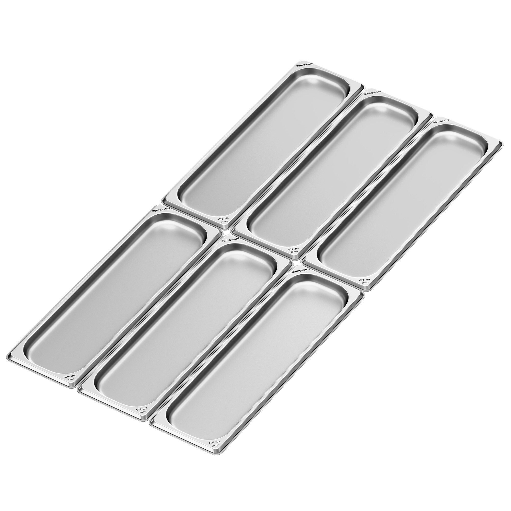 (6 Stück) Edelstahl-Behälter GN 2/4 - Höhe: 20mm