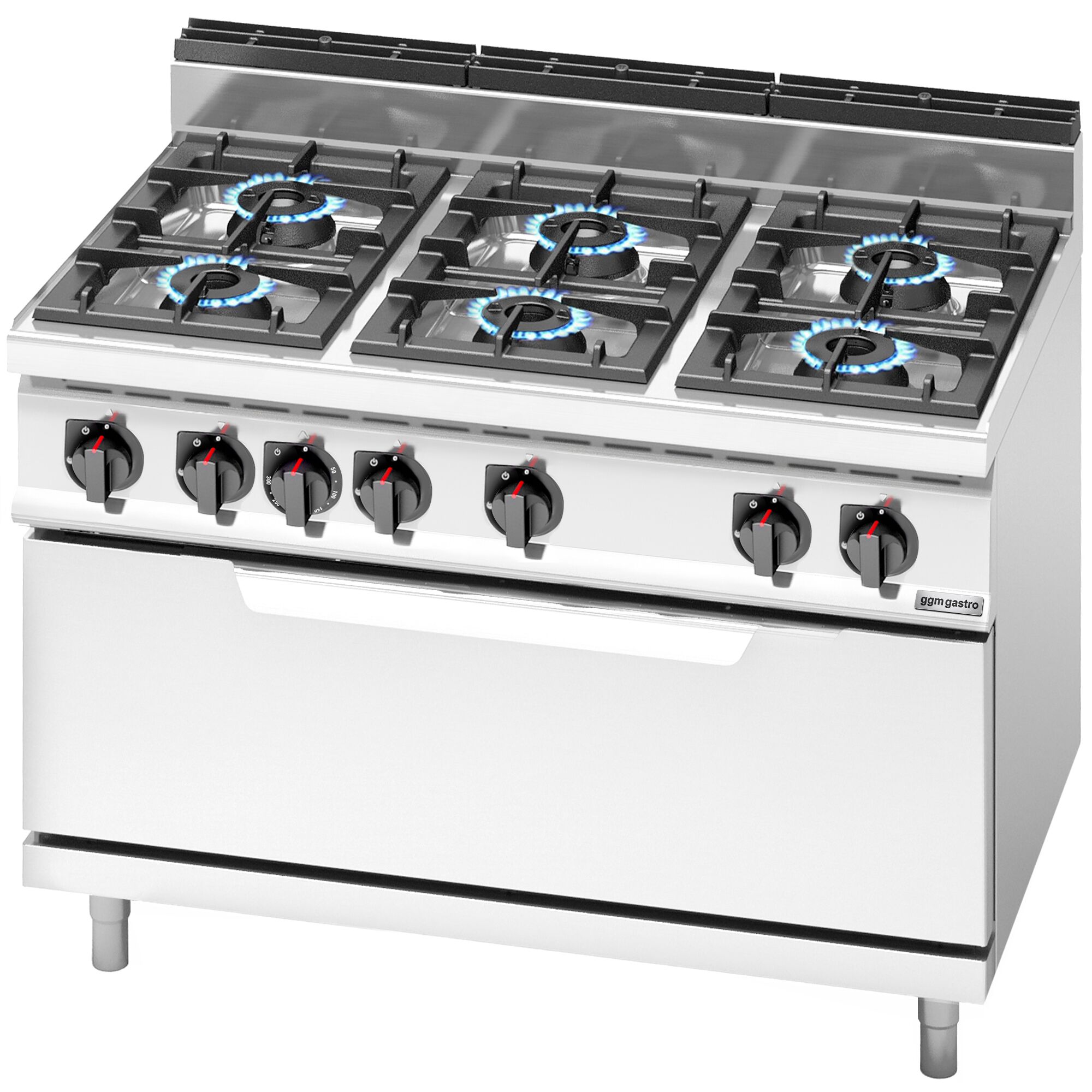 Fourneau à gaz – 42 kW – 6 brûleurs – avec four à gaz statique – 12 kW – modèle haute performance