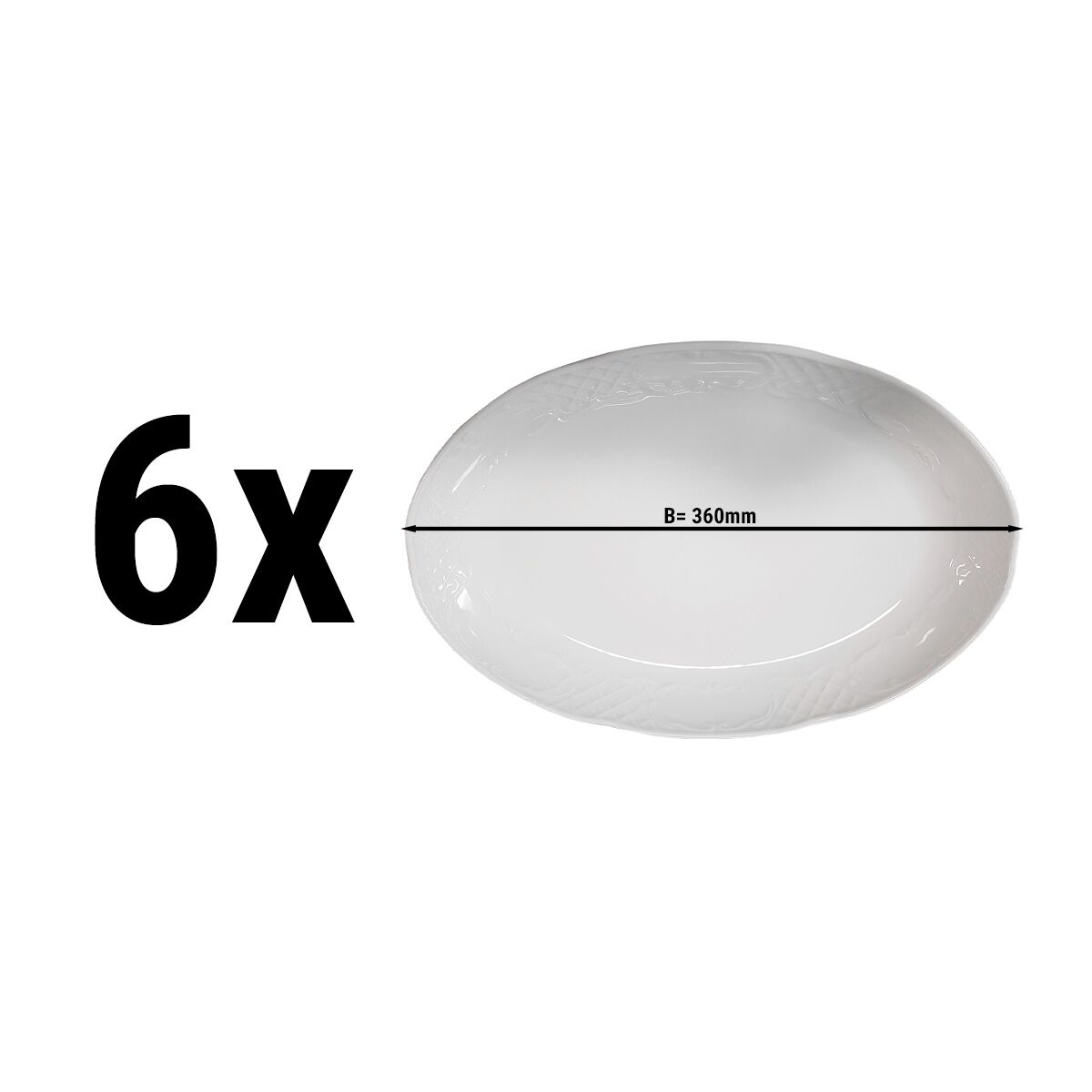 (6 Stück) CLASSICO - Platte/ Teller - oval - Länge: 360mm - Weiß