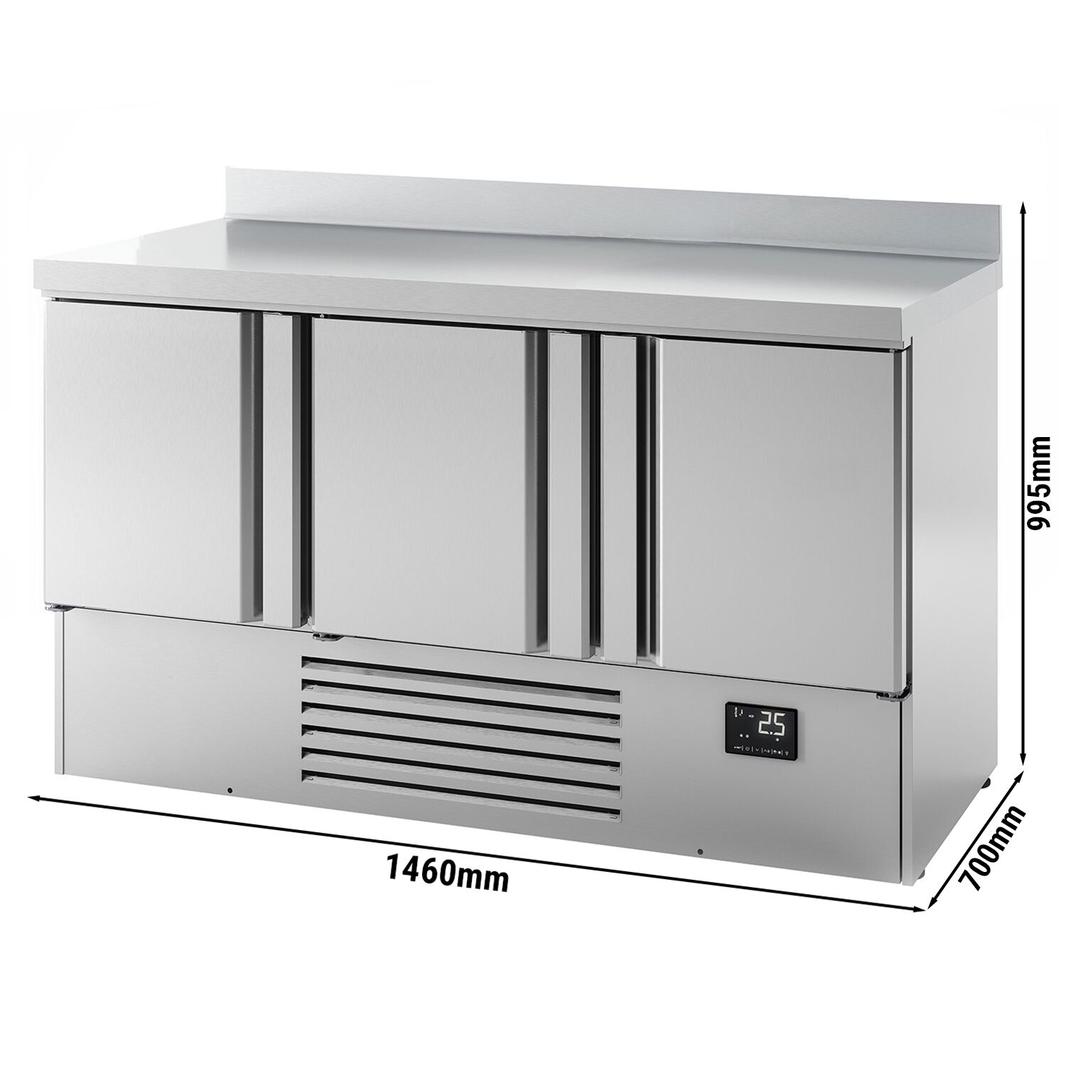 Table réfrigérée PREMIUM PLUS - 1460 x 700 mm - avec 3 portes - avec dosseret