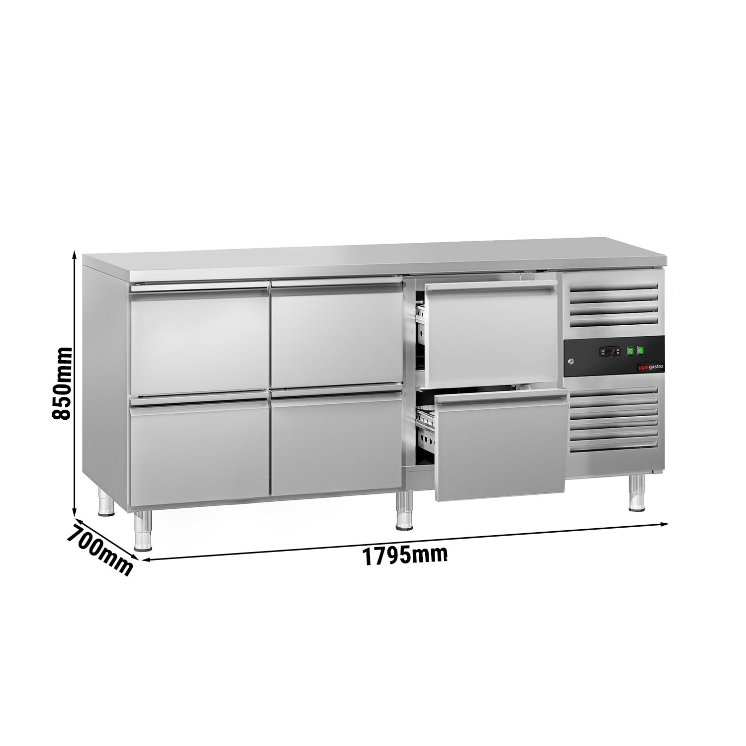 Kylbänk ECO - 1795x700 mm - 417 l - Fläktkyla - GN 1/1 - med 6 lådor