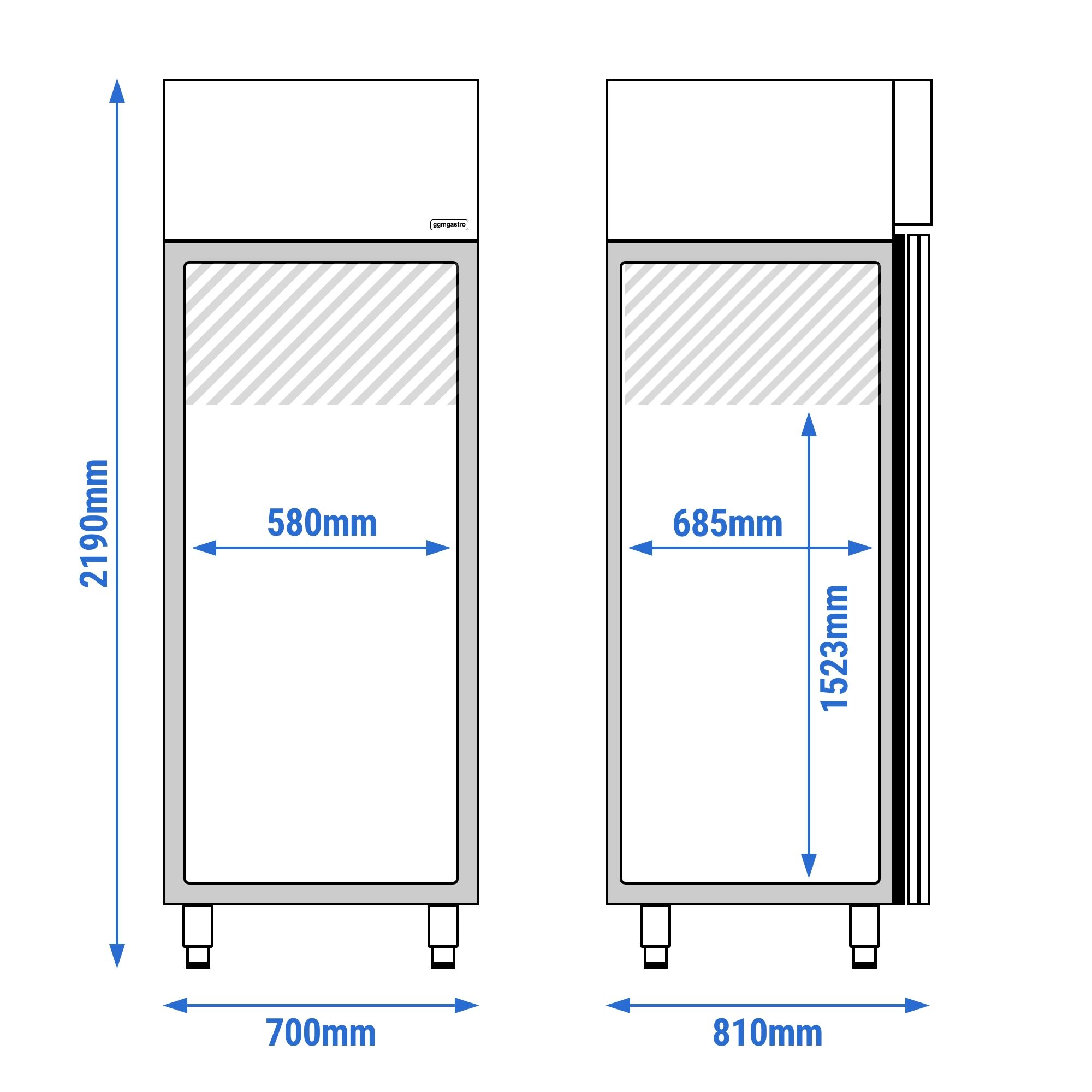 Réfrigérateur à pâtes Inox AISI 304 PREMIUM PLUS - EN 600 x 400 - 585 L - avec 1 porte & Rails en acier inox - Éclairage LED
