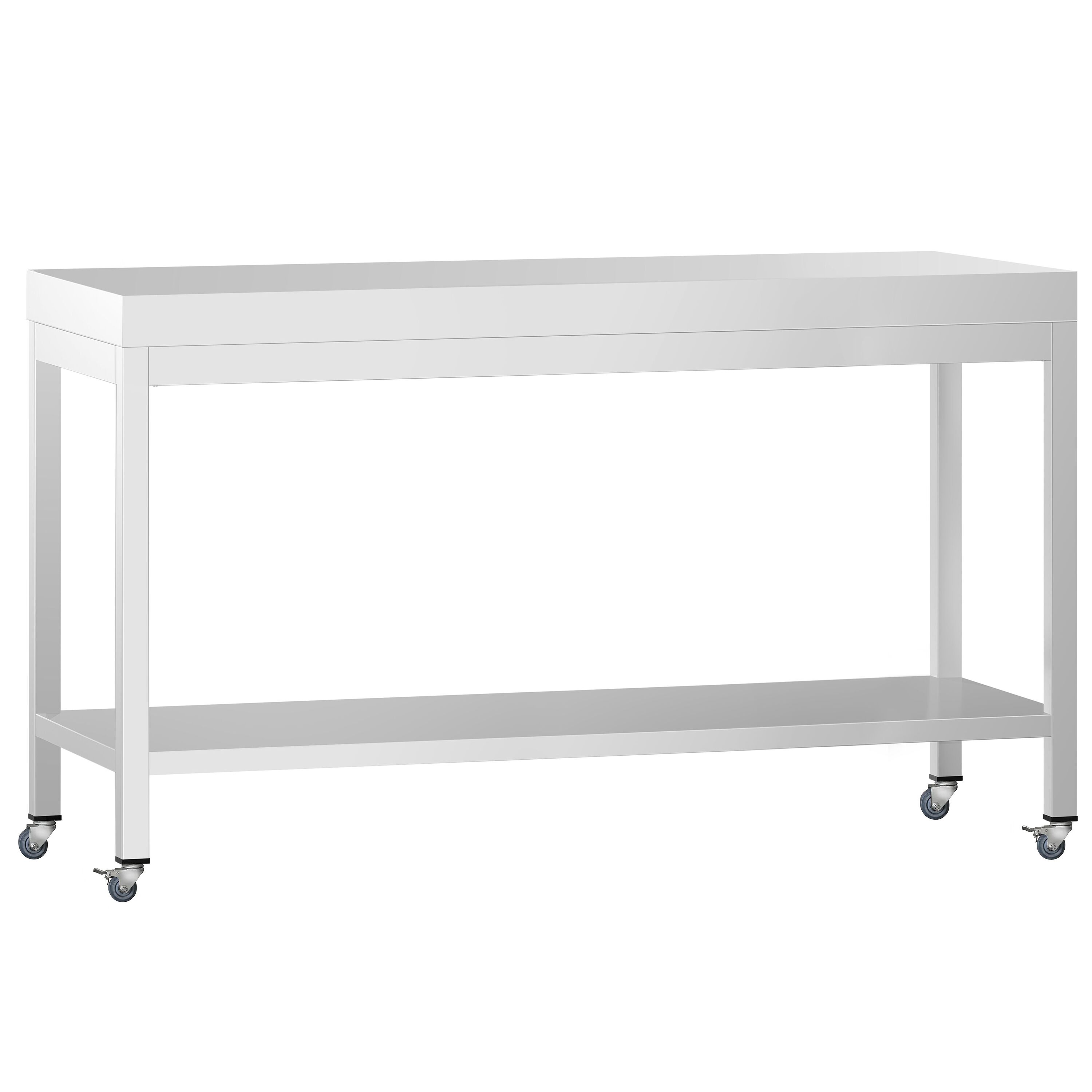 Table de travail en inox PREMIUM - 1800 x 600 mm - avec tablette inférieure et roulettes