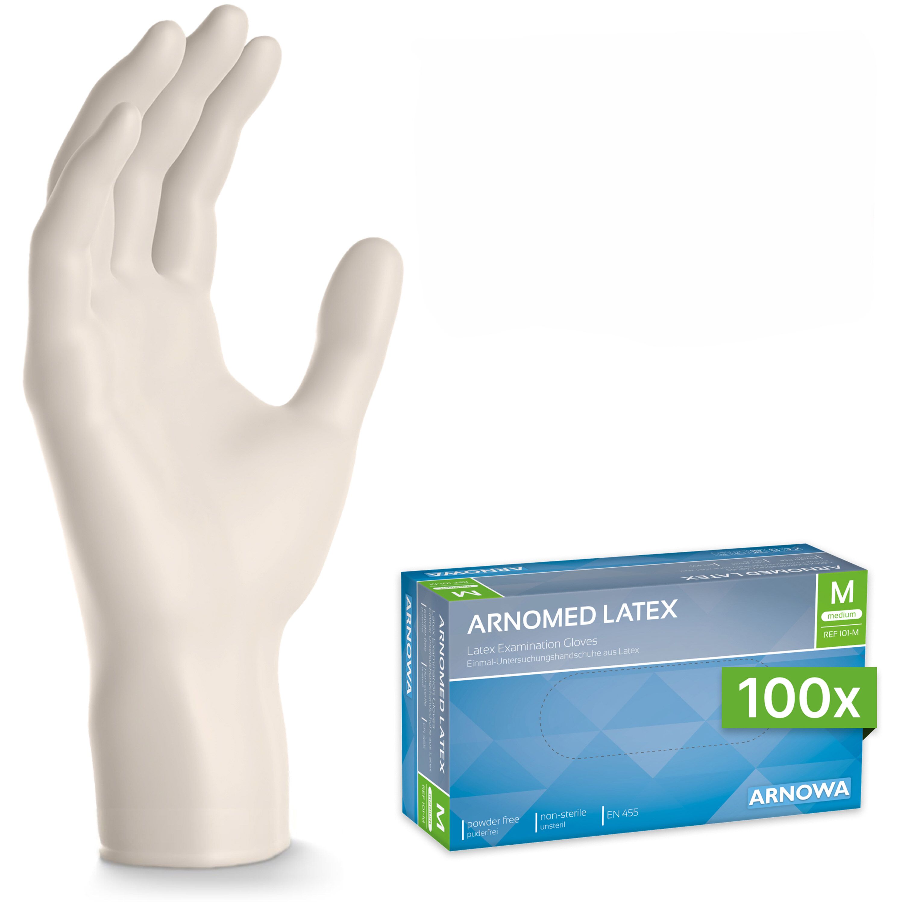 (10 db) ARNOWA | Eldobható latex kesztyű - 100 db - M méret - natúr