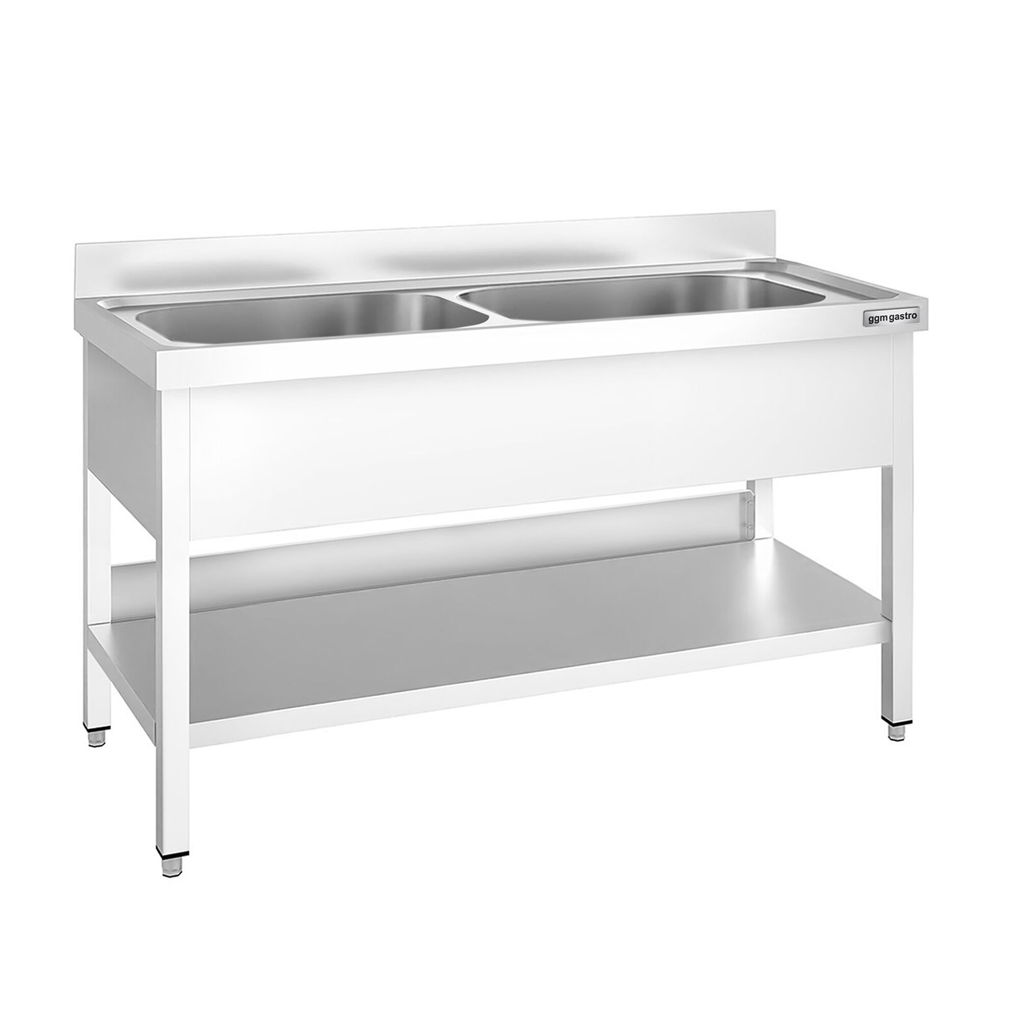 Plonge à marmites en inox PREMIUM - 1600x600mm - avec étagère basse & 2 bacs
