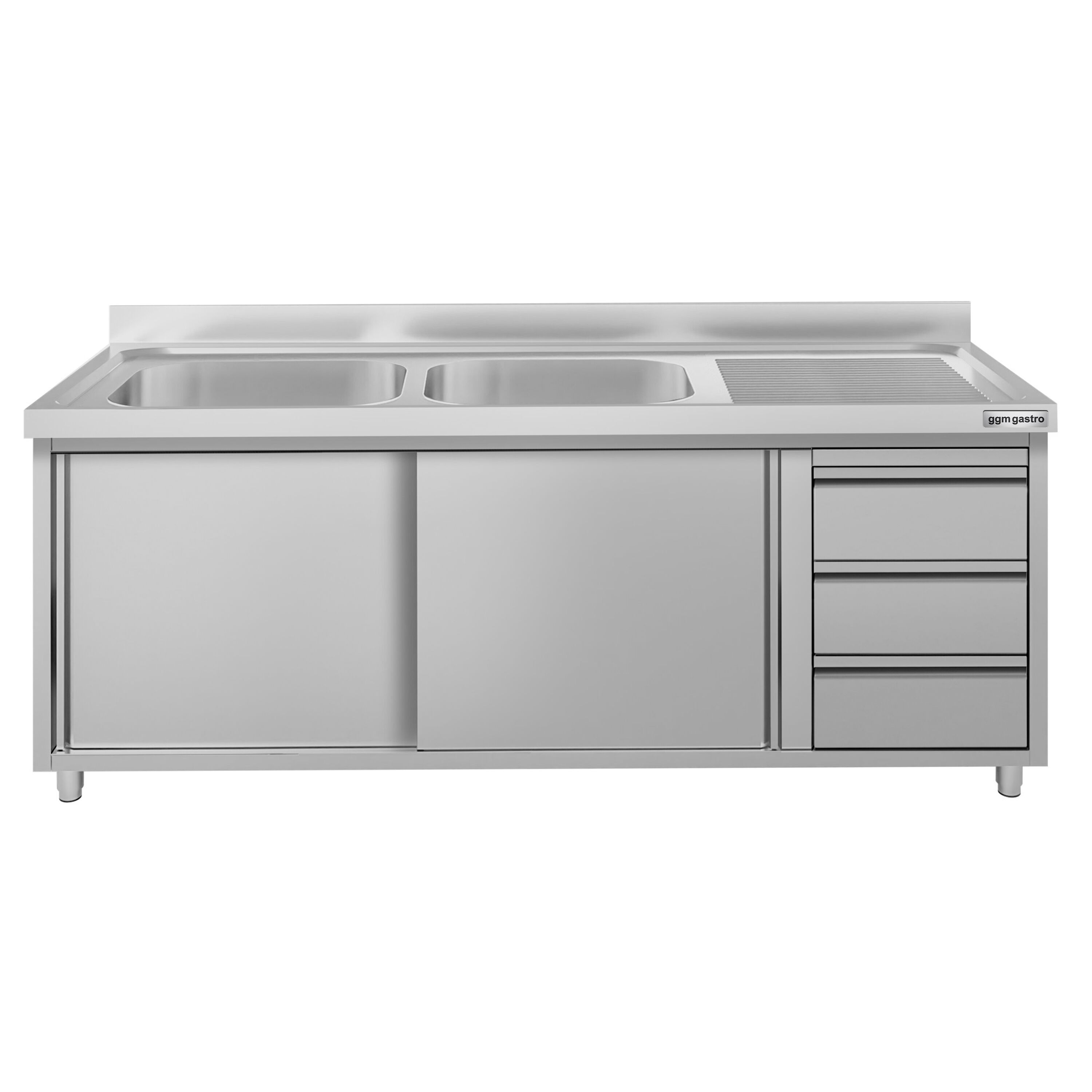 Meuble évier ECO - 2000 x 600 mm - avec 3 tiroirs & 2 bacs à gauche