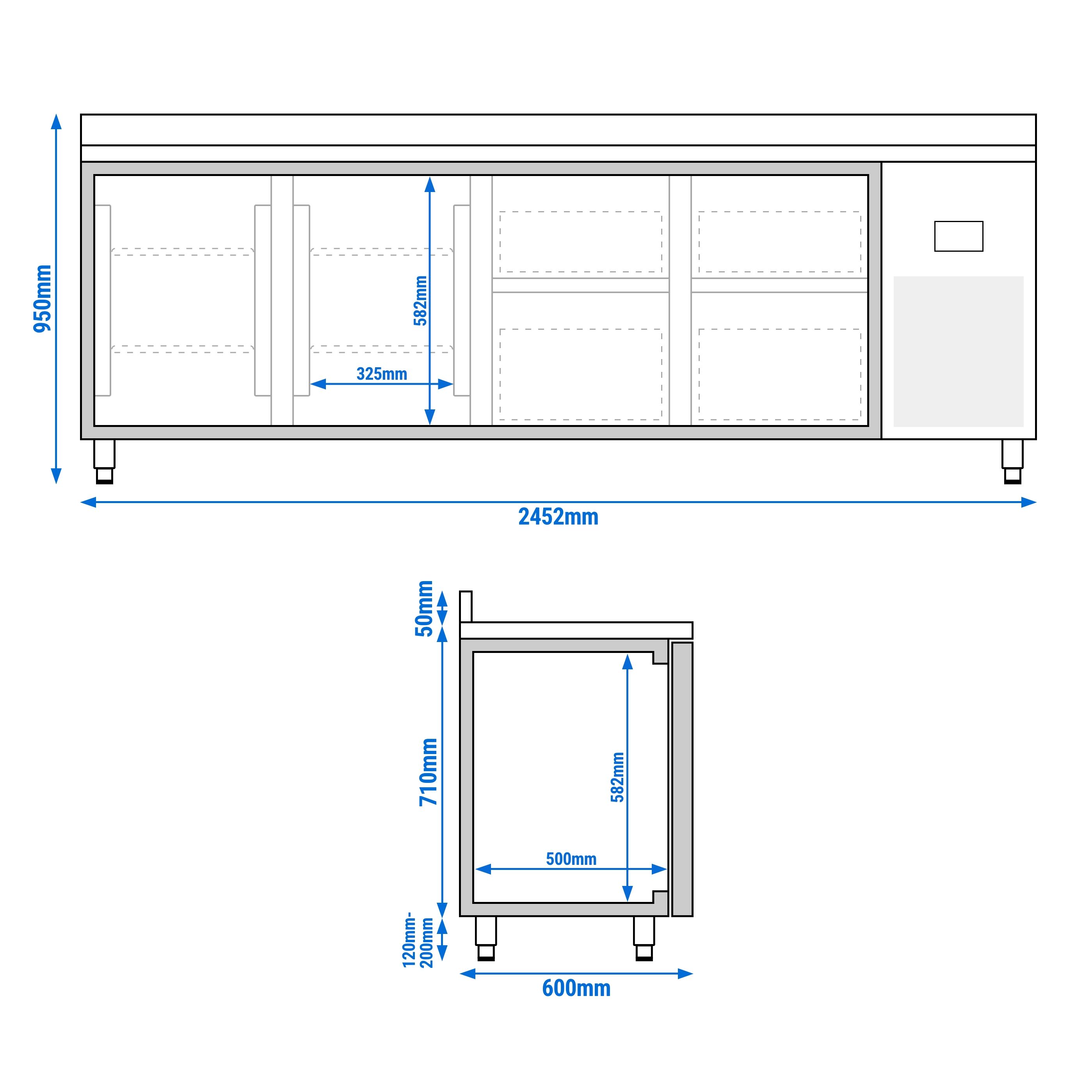 Table réfrigérée Premium PLUS - 2452x600 mm - avec 2 portes - 4 tiroirs - avec dosseret