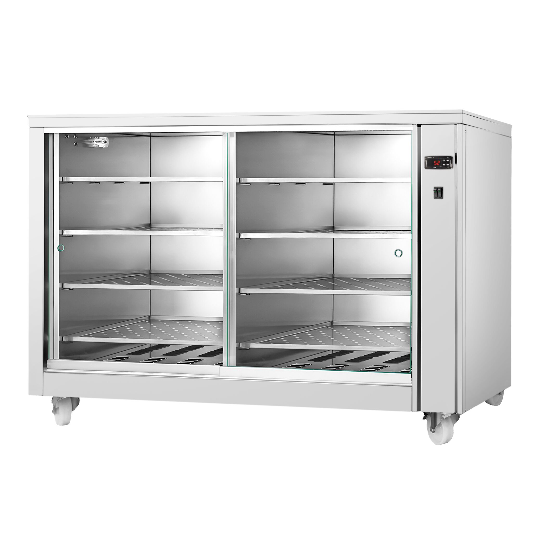 Vitrine chauffante professionnelle - portes arrière coulissantes - 2kW - 8 étagères - 1395x910x1020mm