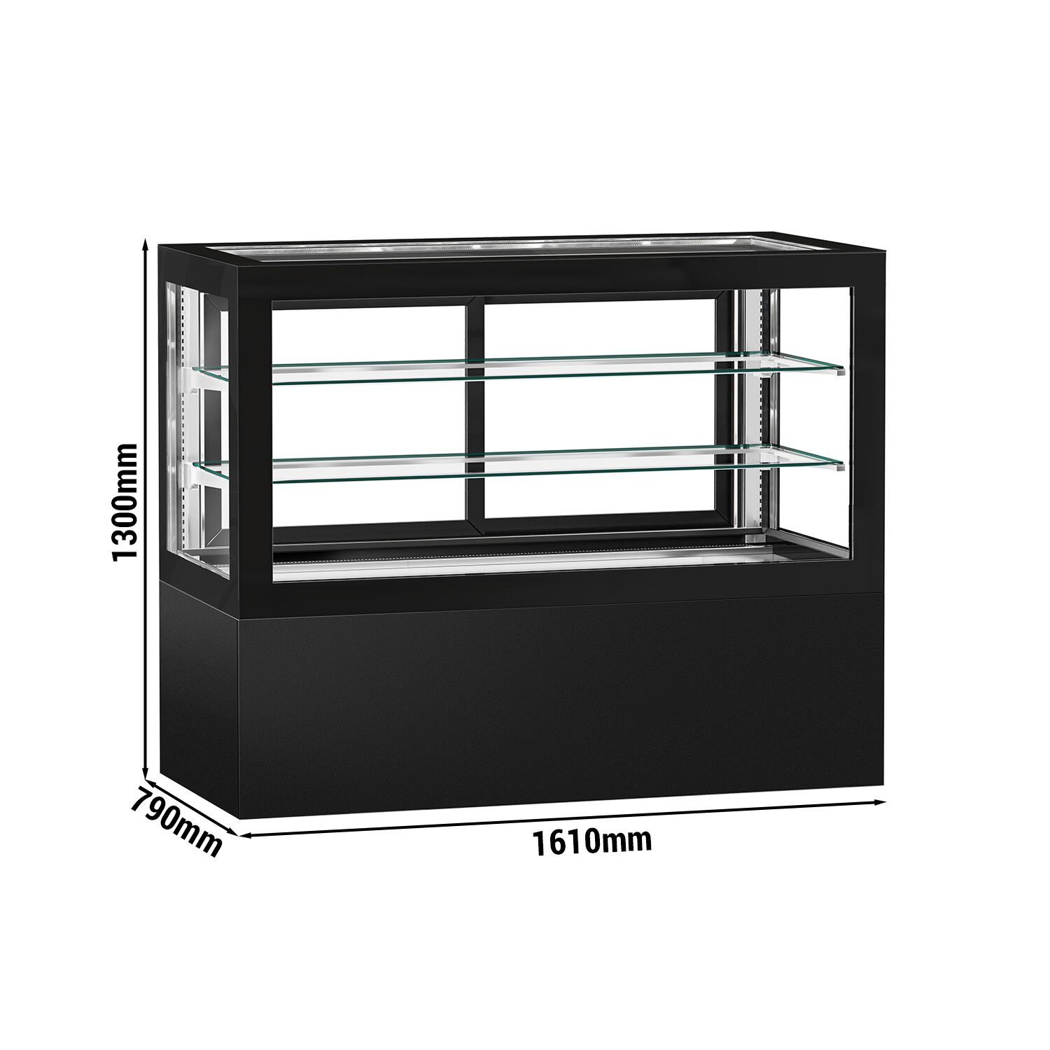 Vitrine de comptoir réfrigérée - 780L - 1610mm - Double vitrage - portes coulissantes vitrées arrière - Noir
