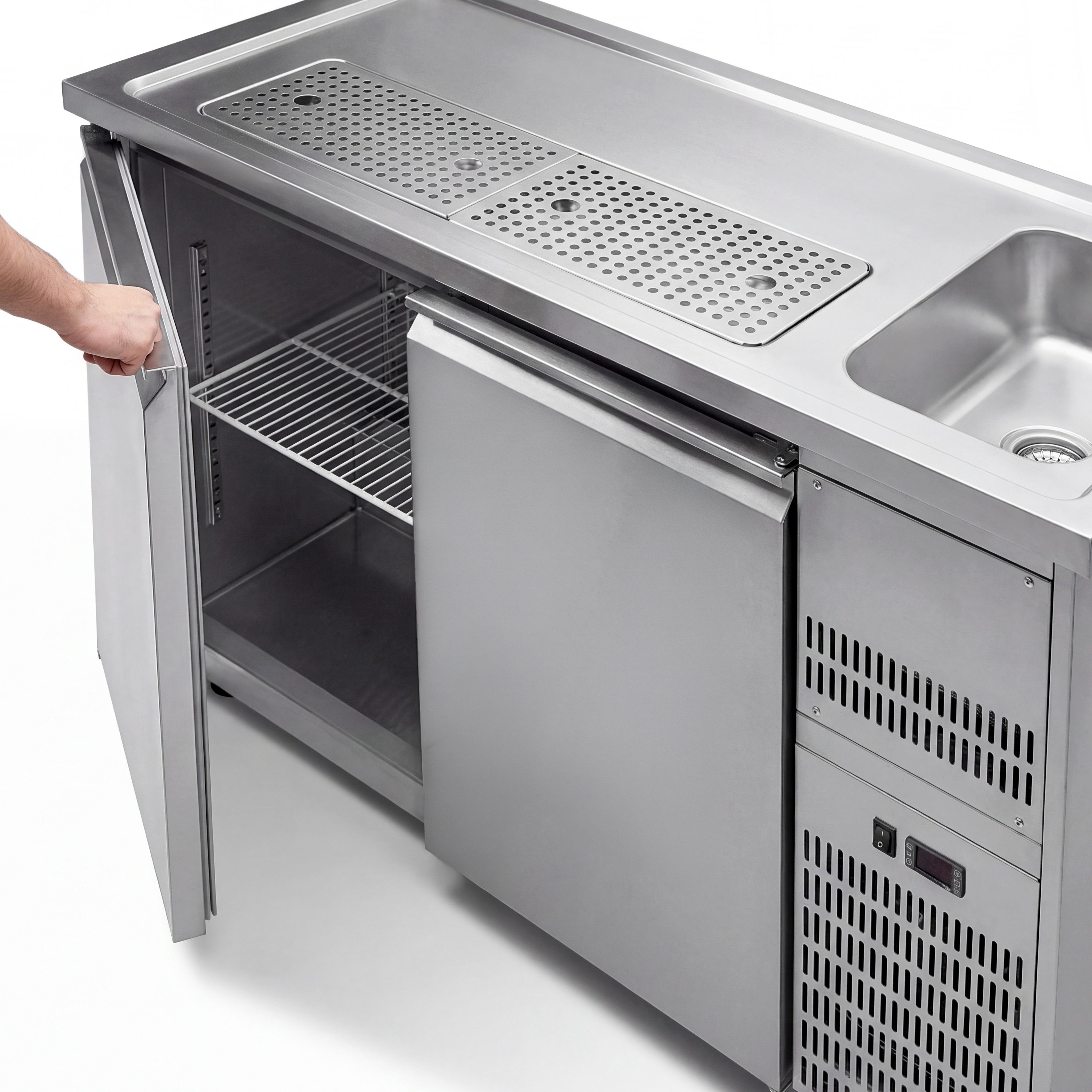 Comptoir de bar réfrigéré Premium PLUS – 1550 × 700 mm – 2 portes