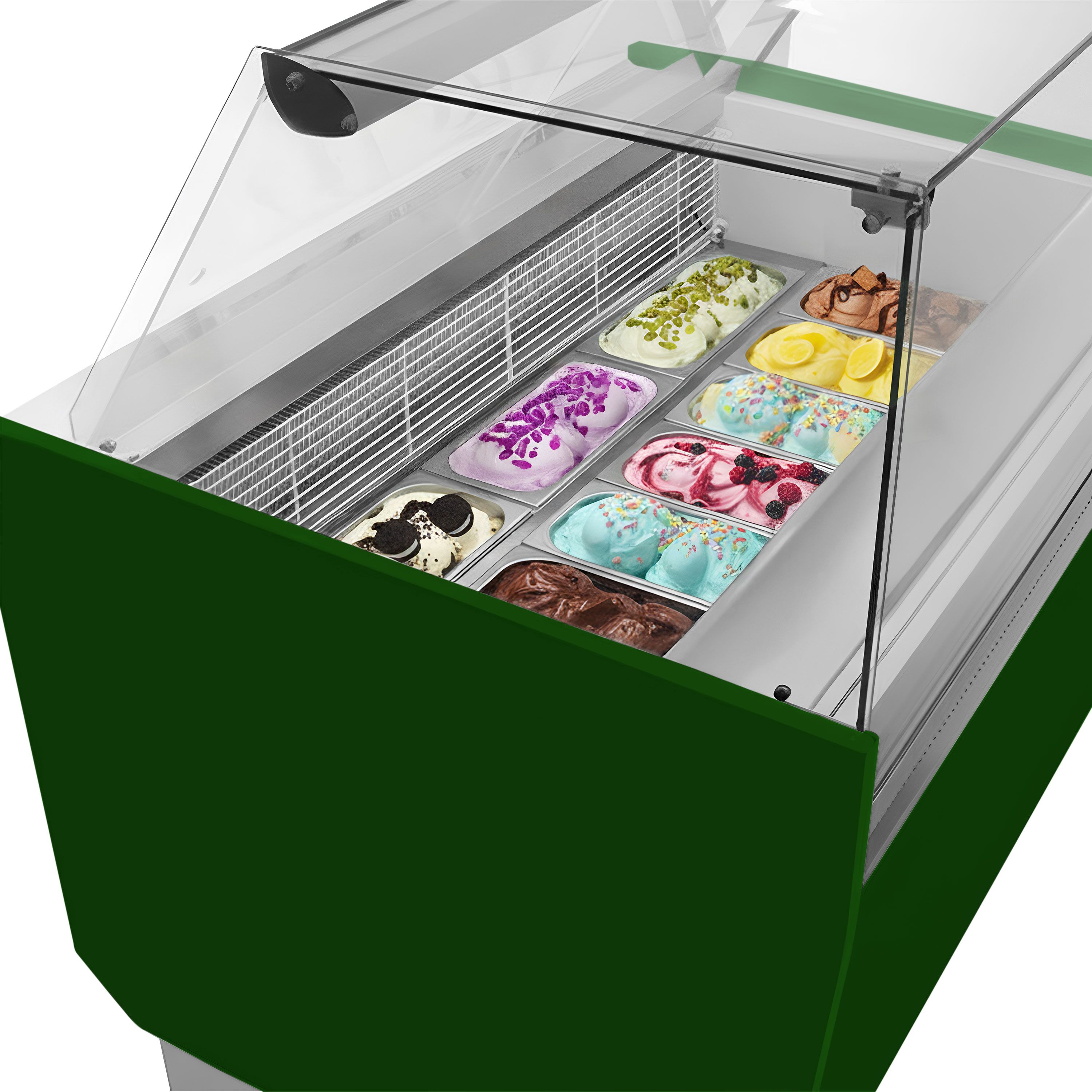 Vetrina Gelato LIAM - 1310mm - Refrigerazione statica - con Illuminazione LED - per 10+10x Vasca da gelato da 5 Litri - con riserva inferiore - Verde