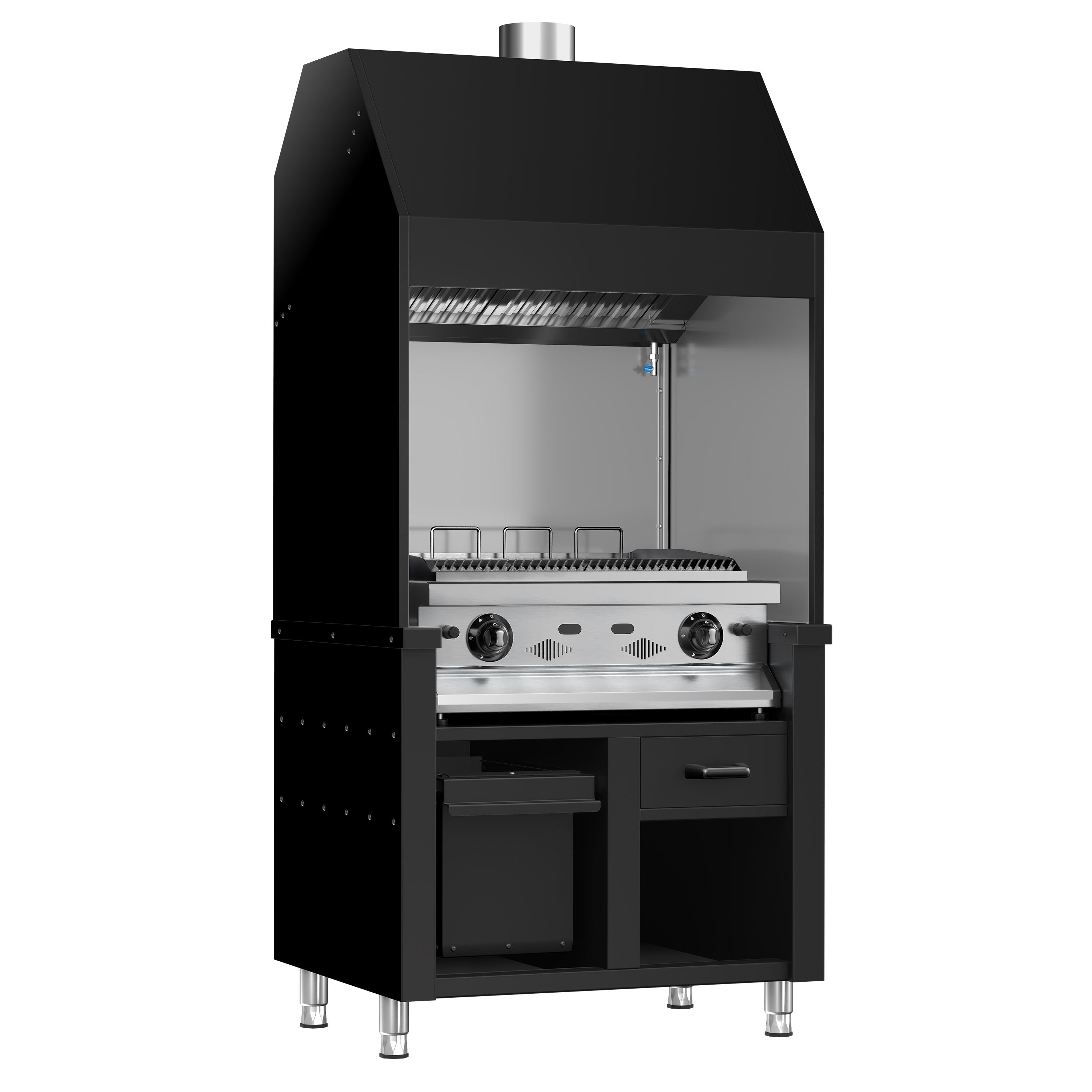 Commercial Gas Chargrill BERLIN - 960mm - 790mm Deep - 4 Grill Grids - Cast-Iron Cooking Grids - Black