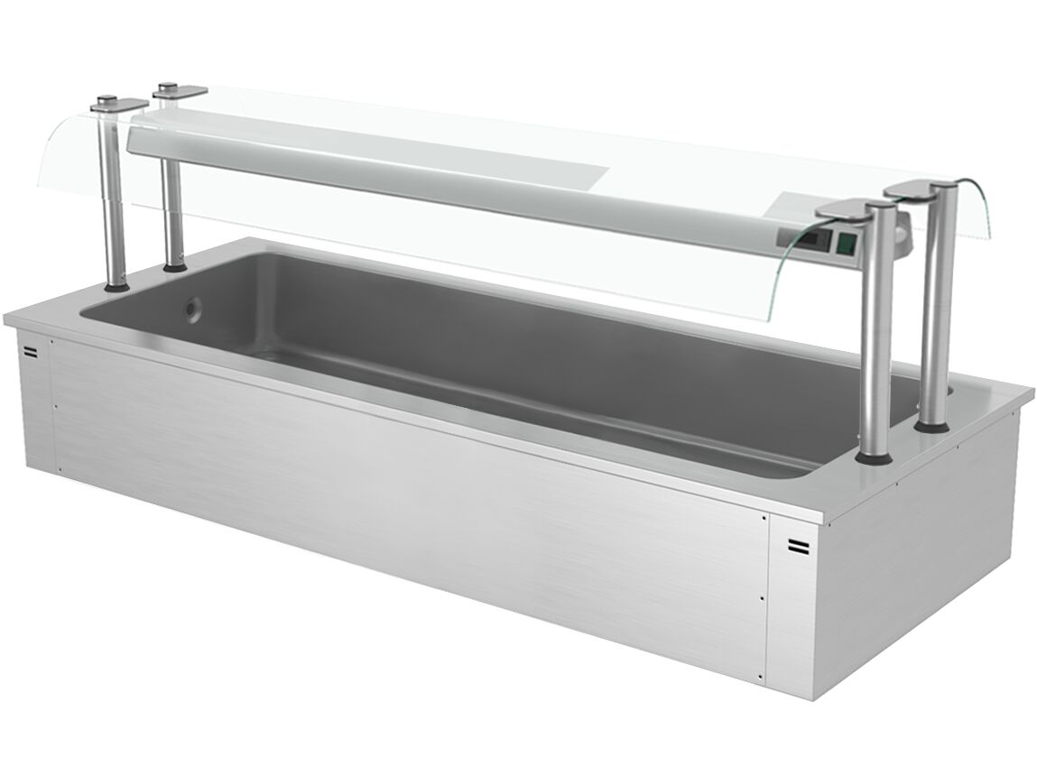 Cuba de hielo encastrable - 2110mm - 6x GN 1/1 - 250L - con protector antisalpicaduras de cristal