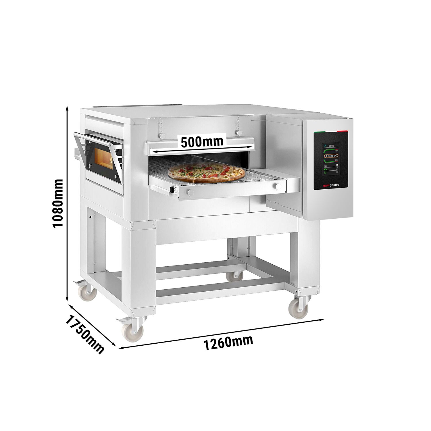 Four à convoyeur électrique - 1260 x 1750 mm - écran tactile - Largeur de bande : 500 mm - avec support inclus