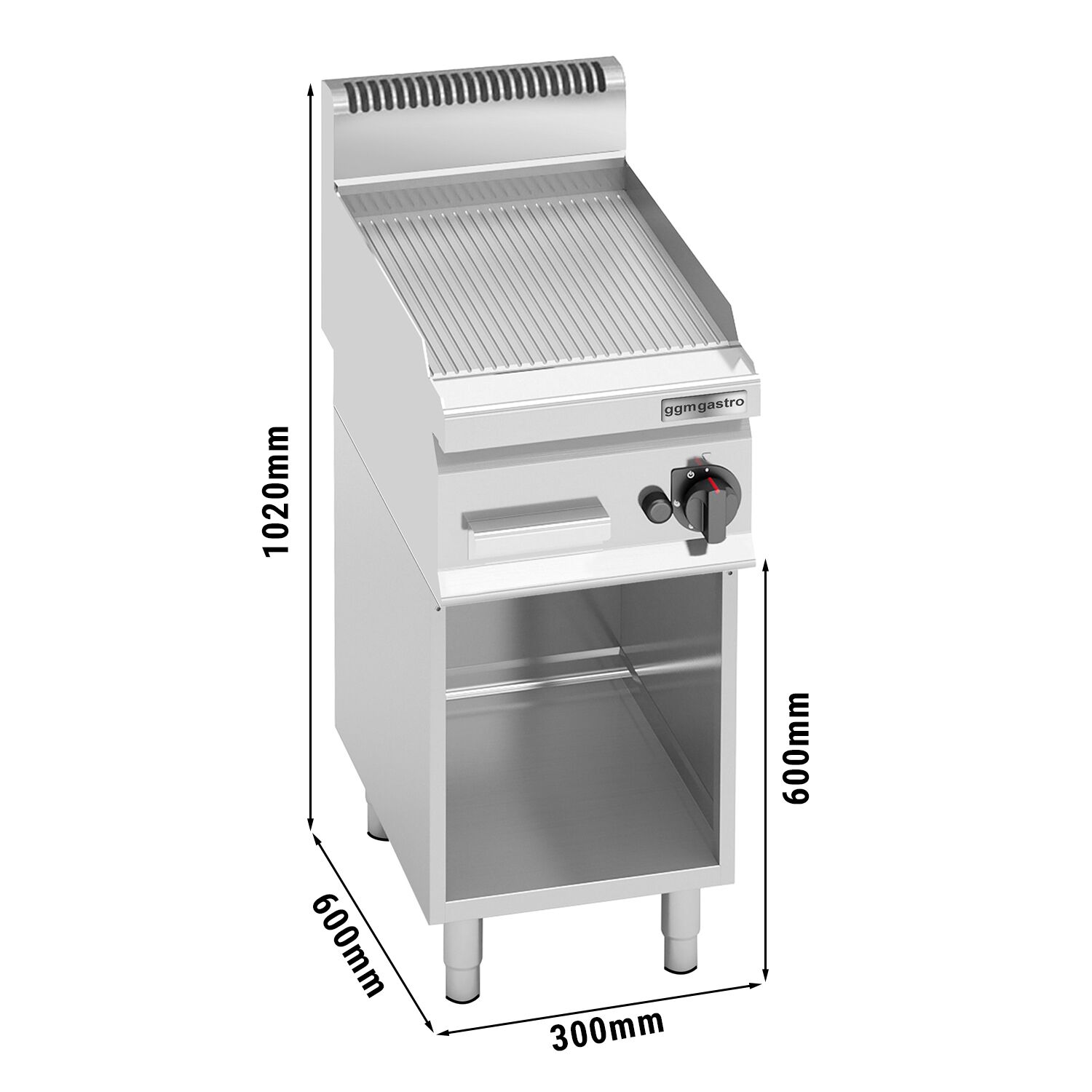 Commercial Gas Griddle - 4.0kW - Ribbed Plate - Cooking area: 296x430mm - on Stand