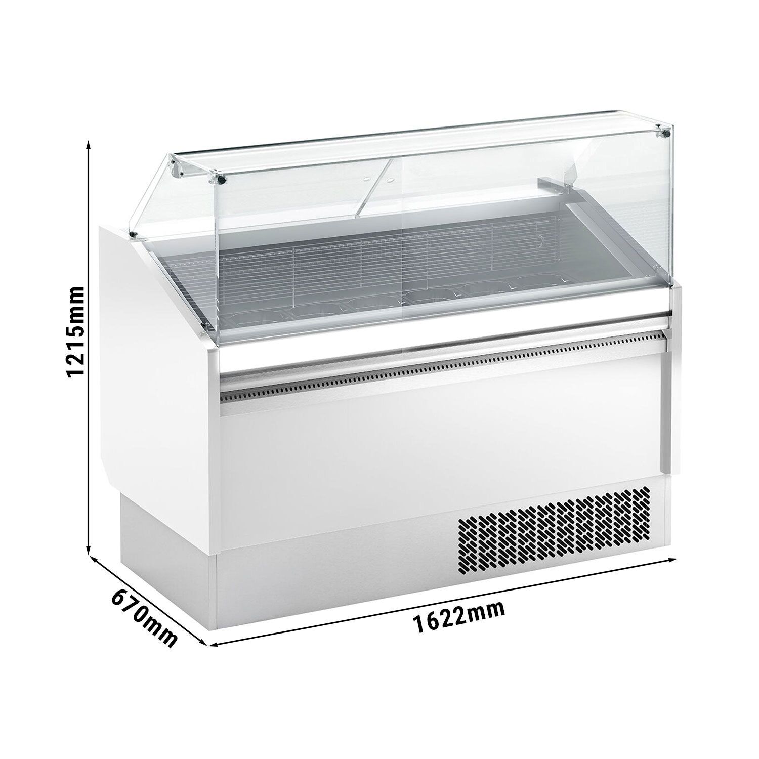 Vitrine à glace LEVI – 1620 mm – refroidissement statique – pour 9+9 bacs à glace de 5 litres – Blanc
