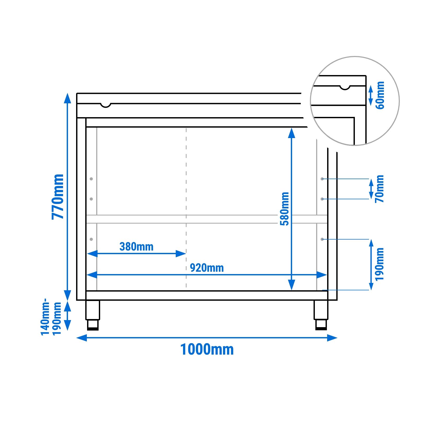 Table armoire en acier inoxydable PREMIUM - 1000x600mm - avec portes coulissantes - pour produits céréaliers, produits laitiers - incl. plateau de découpe Blanc PEHD (HACCP)