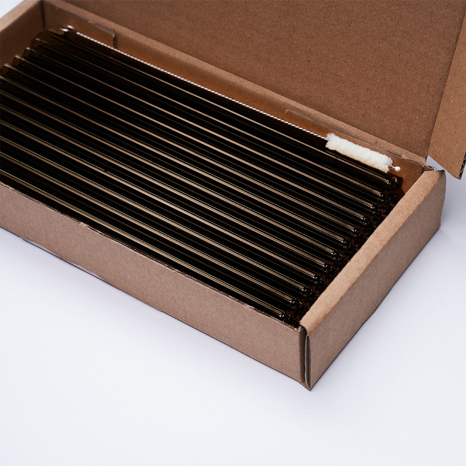 (50 Pièces) Pailles en Verre - 150 mm - ø 8 mm - Noir - incl. 1 brosse de Nettoyage