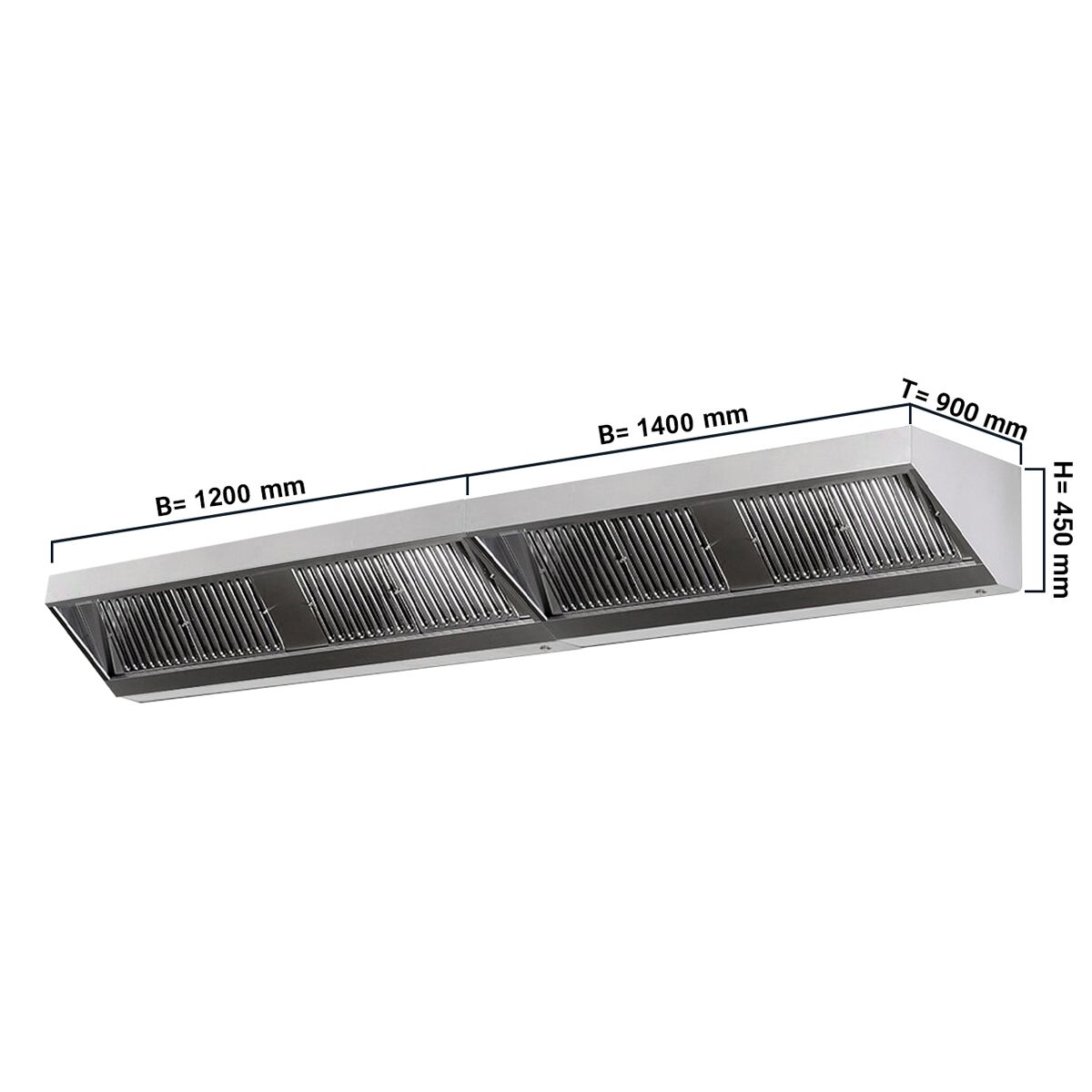 Hotte murale – 2600 mm – avec filtre et éclairage