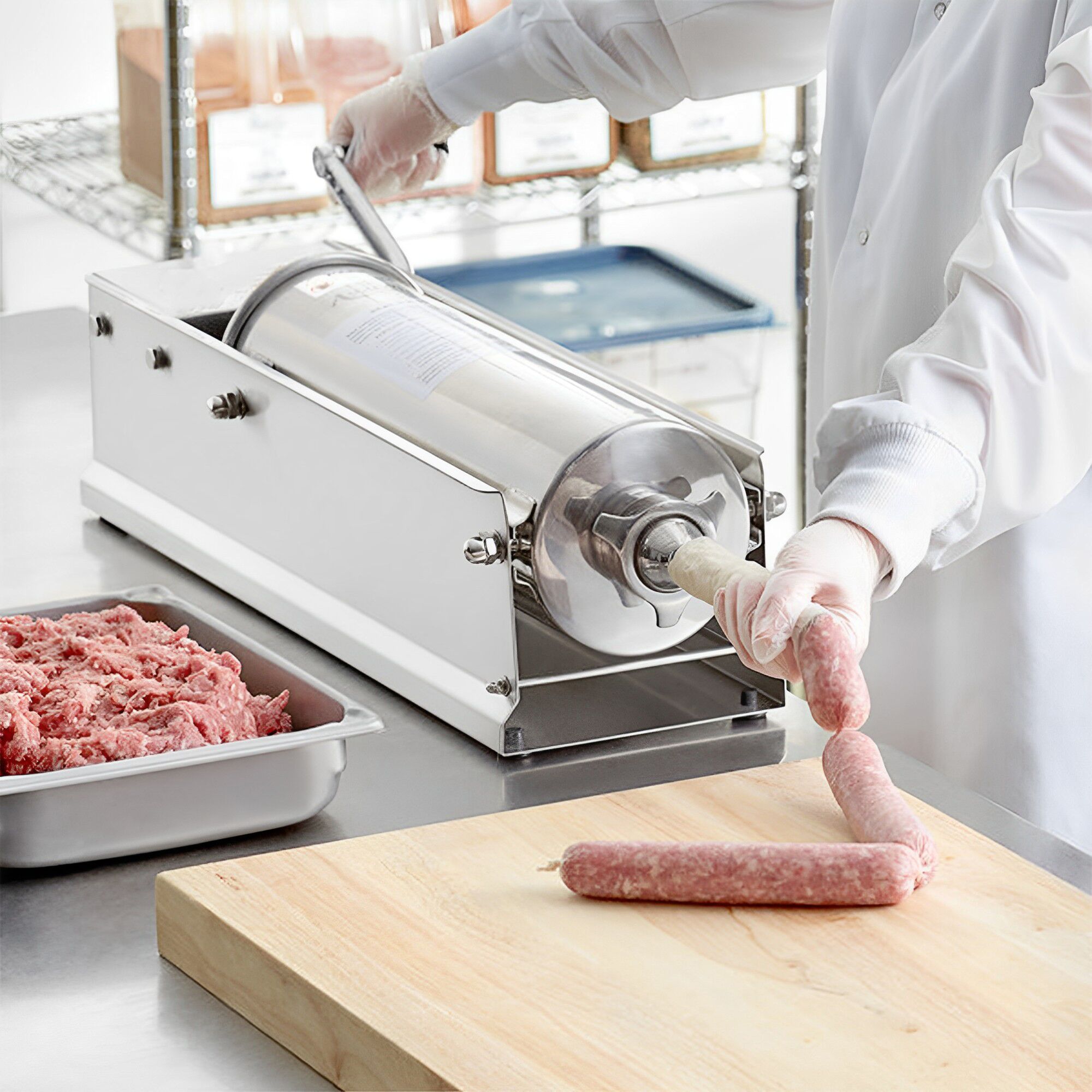 Commercial Manual Sausage Filler - Horizontal - 3L - Stainless Steel - incl. 4 sausage-filler nozzles