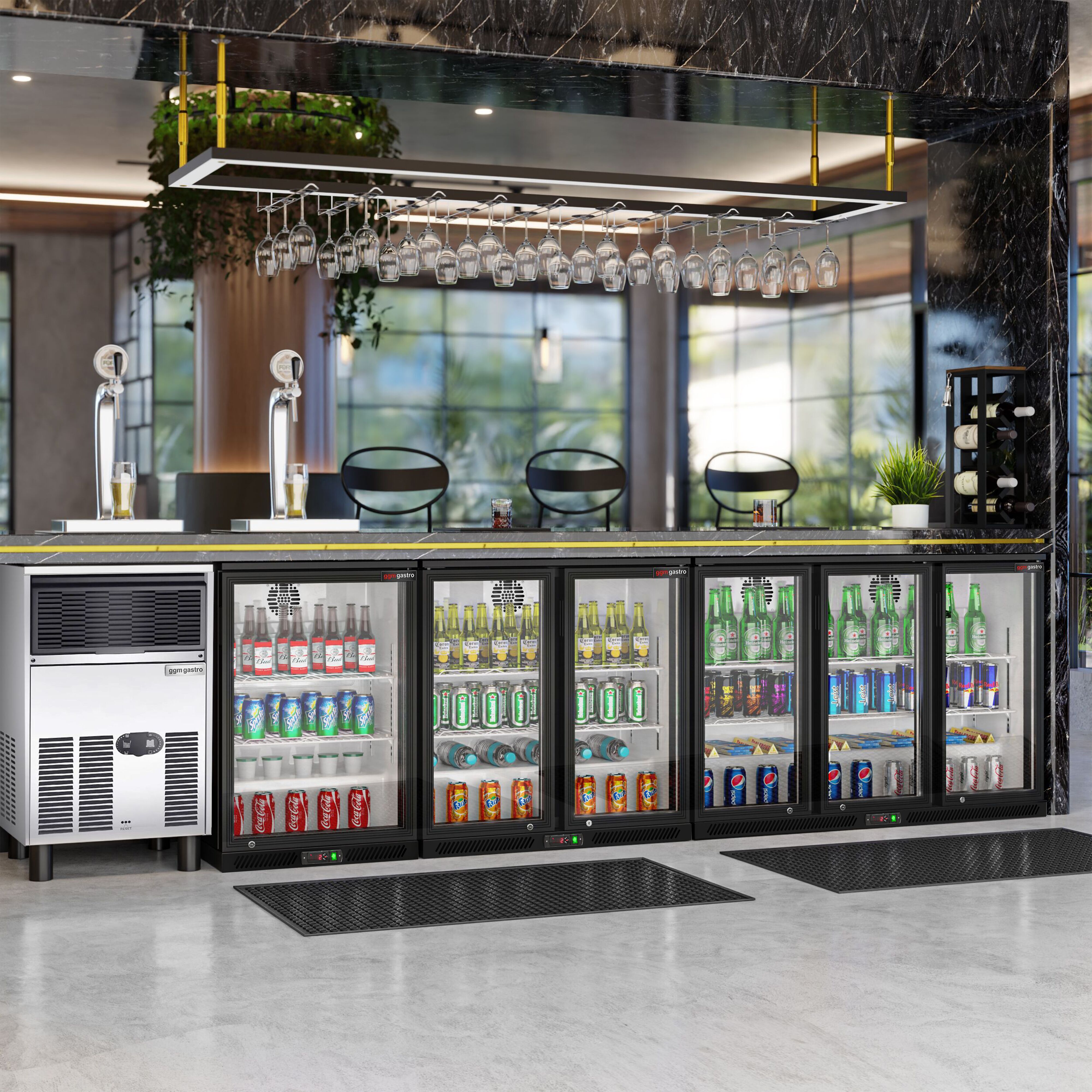 Réfrigérateur de bar – 900 mm – 220 litres – avec 2 portes vitrées battantes – Noir
