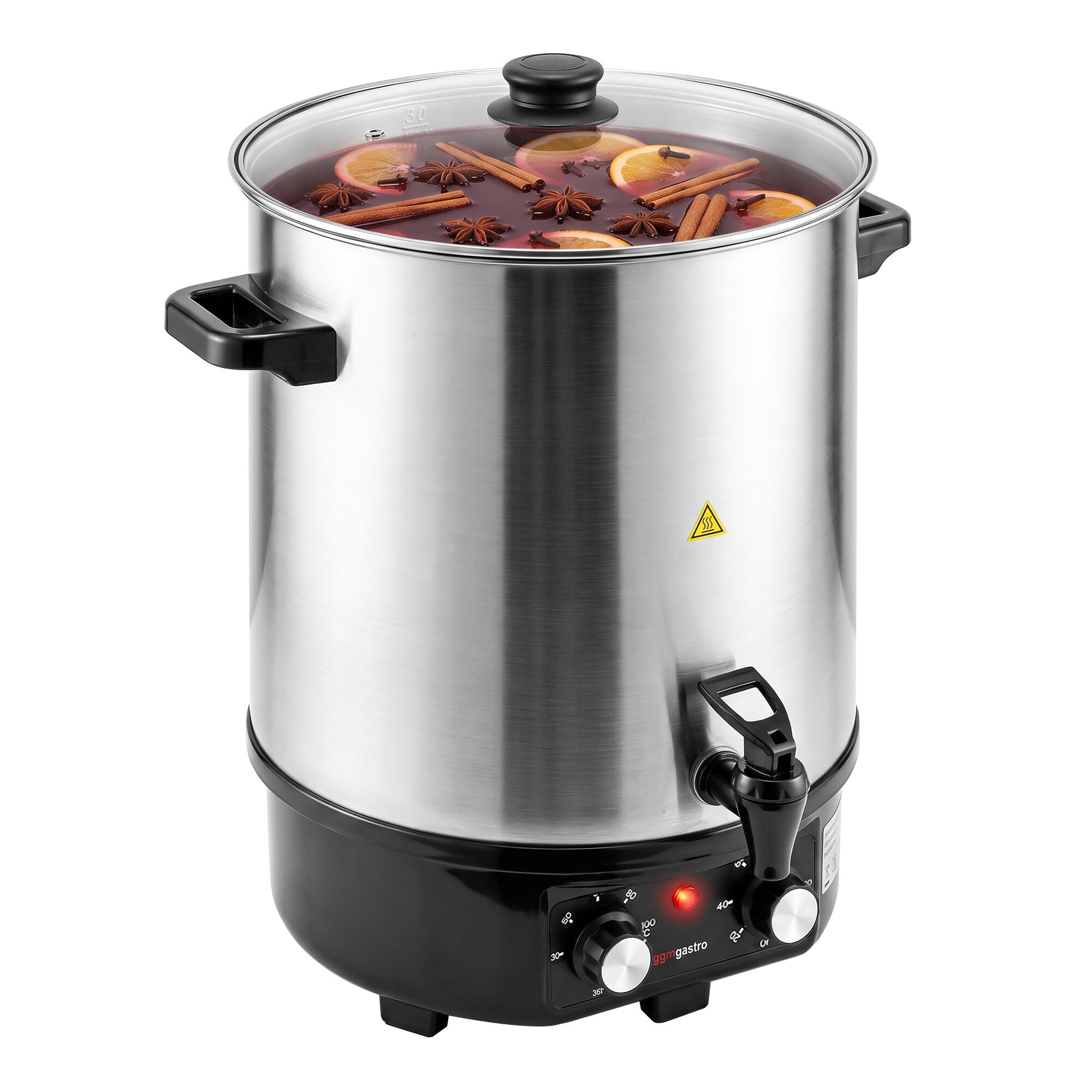 Vatten- och glöggkokare – 25 liter – 2 kW – med avtappningskran och timer