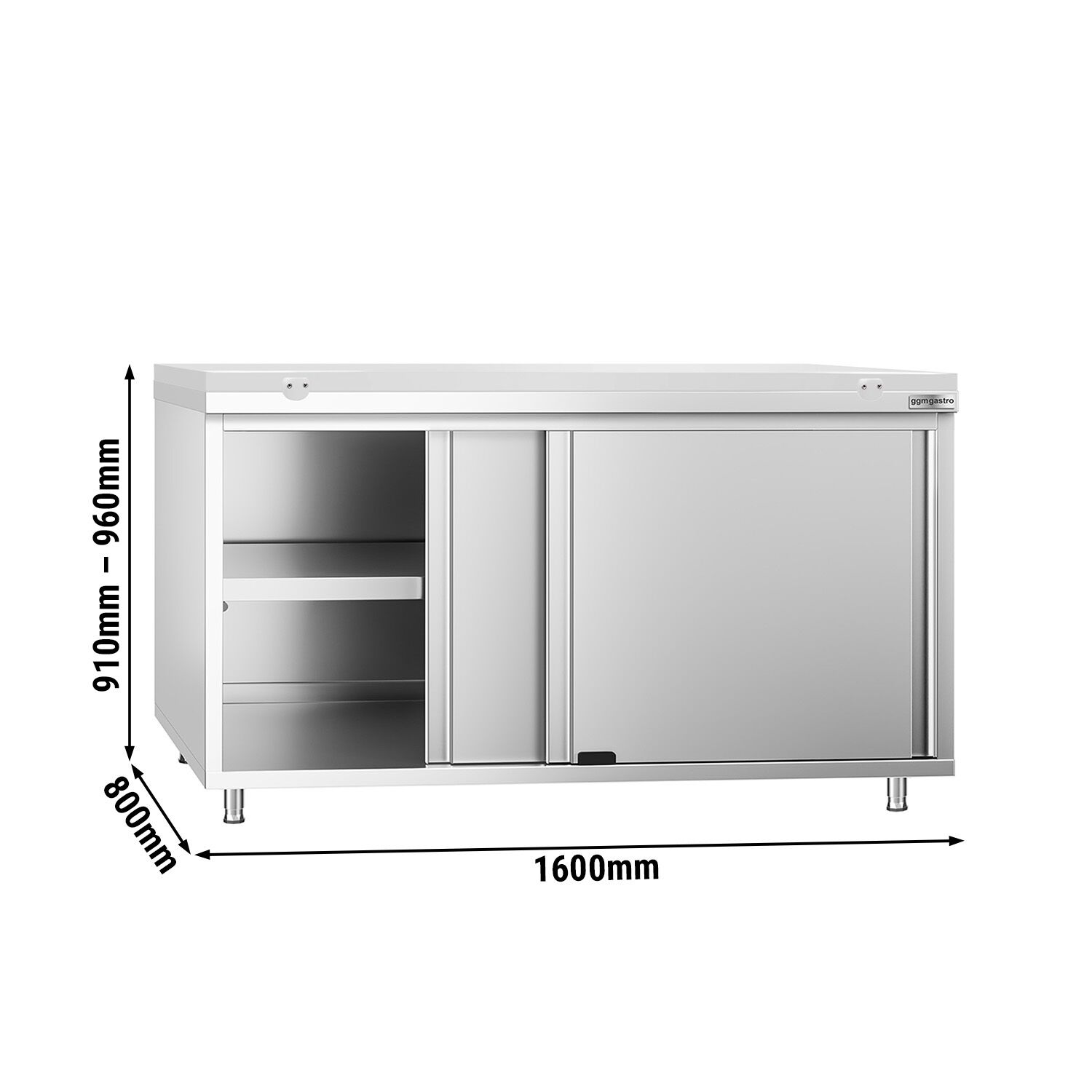 Edelstahl Arbeitsschrank PREMIUM - 1600x800mm - mit Schiebetür - inkl. Schneideplatte Weiß