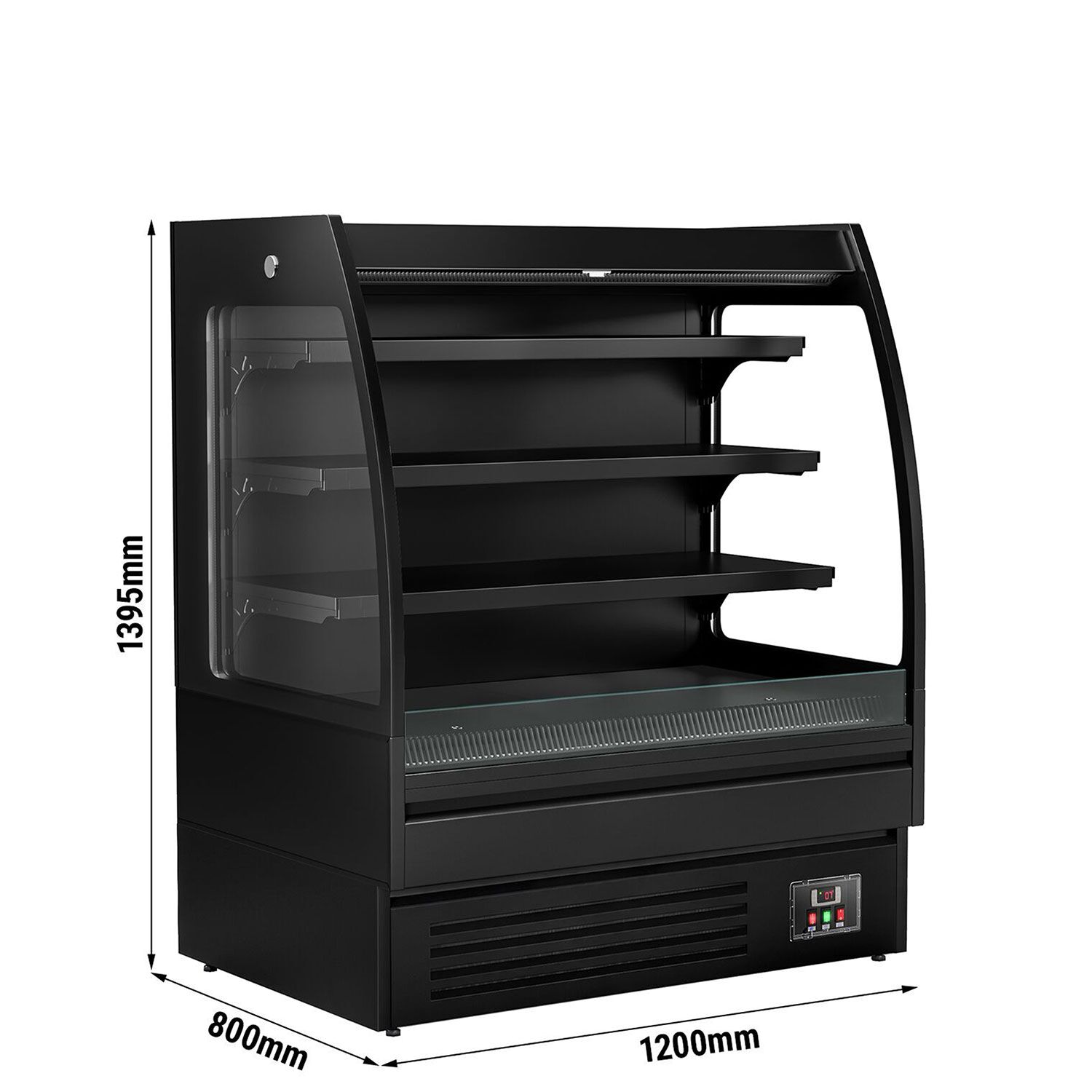 Vitrine murale réfrigérée - Libre-service - 1200mm - 380L - avec 3 étagères - arrière fermé - Noir