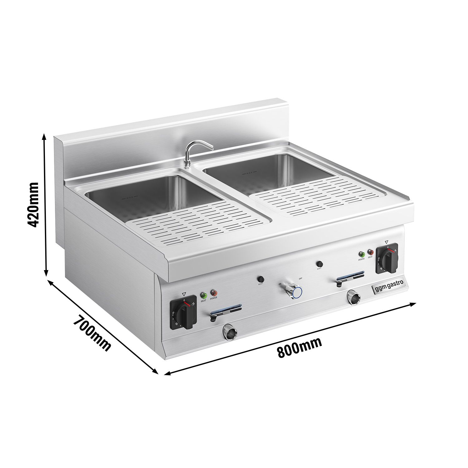 Cuiseur à pâtes électrique avec robinet – 2 × 26 L – 12 kW