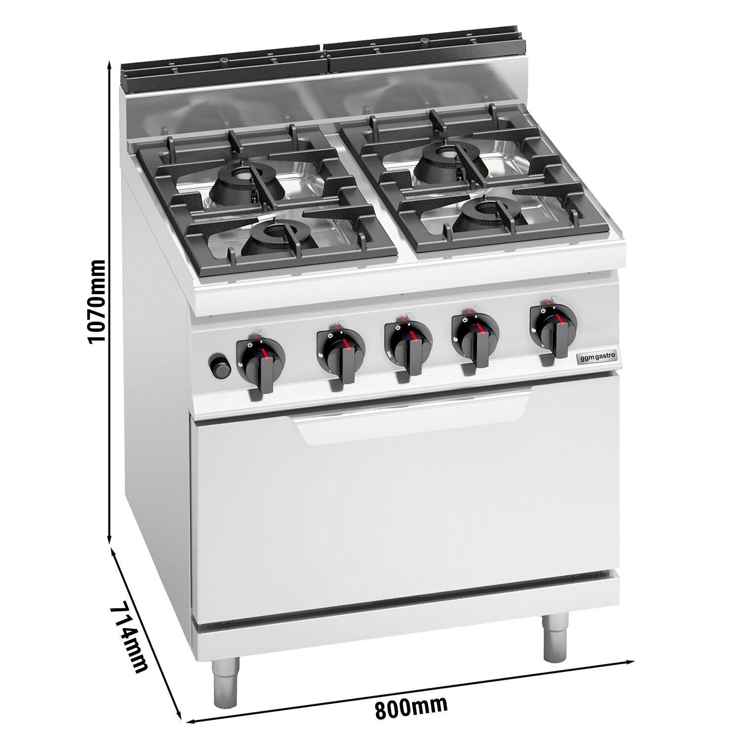 Fourneau à gaz – 28 kW – 4 brûleurs – avec four à gaz statique – 7,8 kW