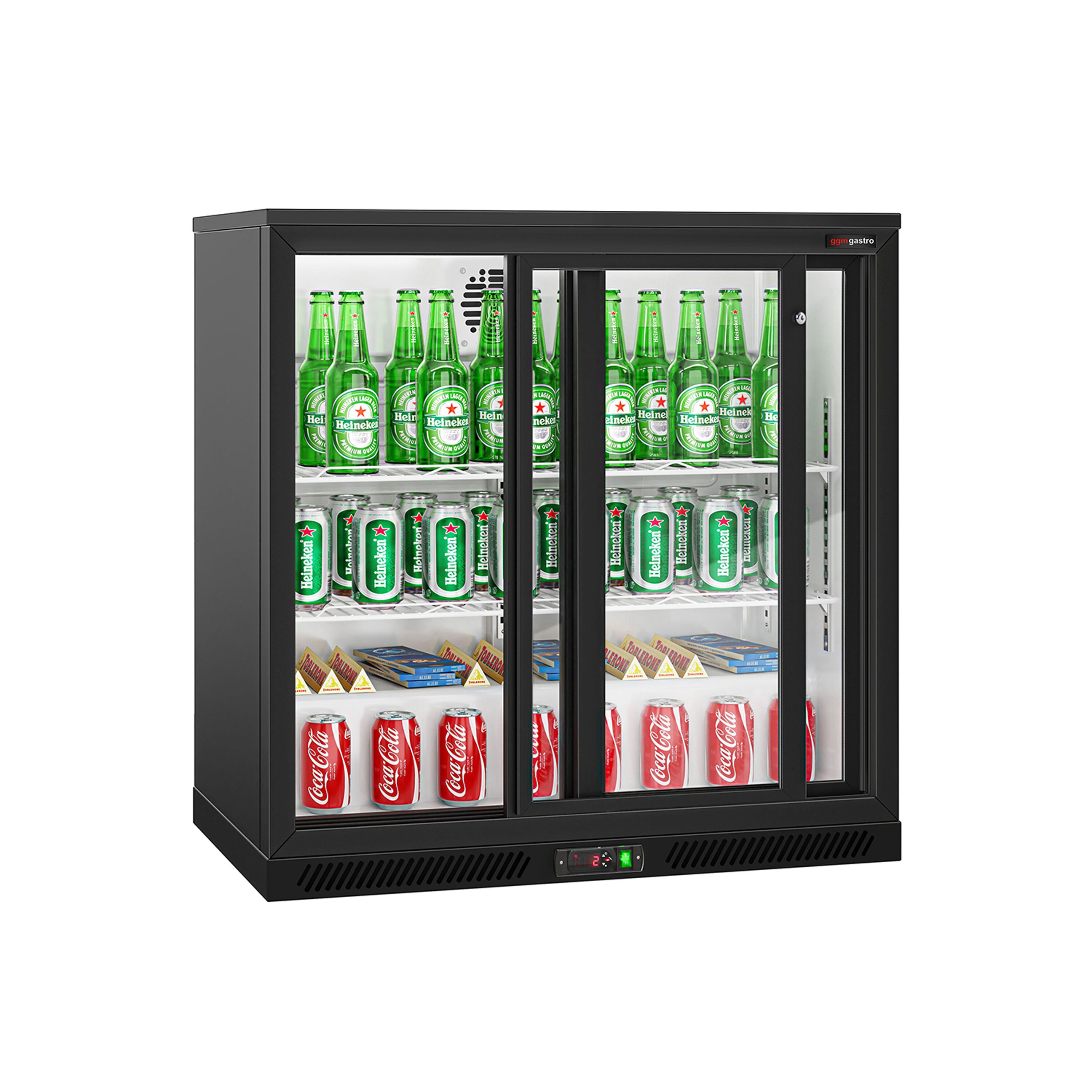 Réfrigérateur de bar – 900 mm – 220 litres – avec 2 portes coulissantes en verre – Noir