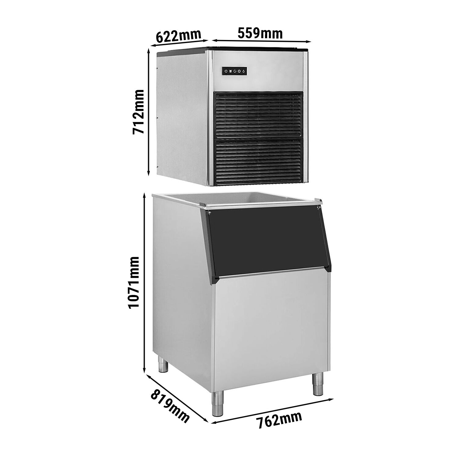 Machine à glaçons - Nugget - 335 kg/24 h - y Bac à glaçons