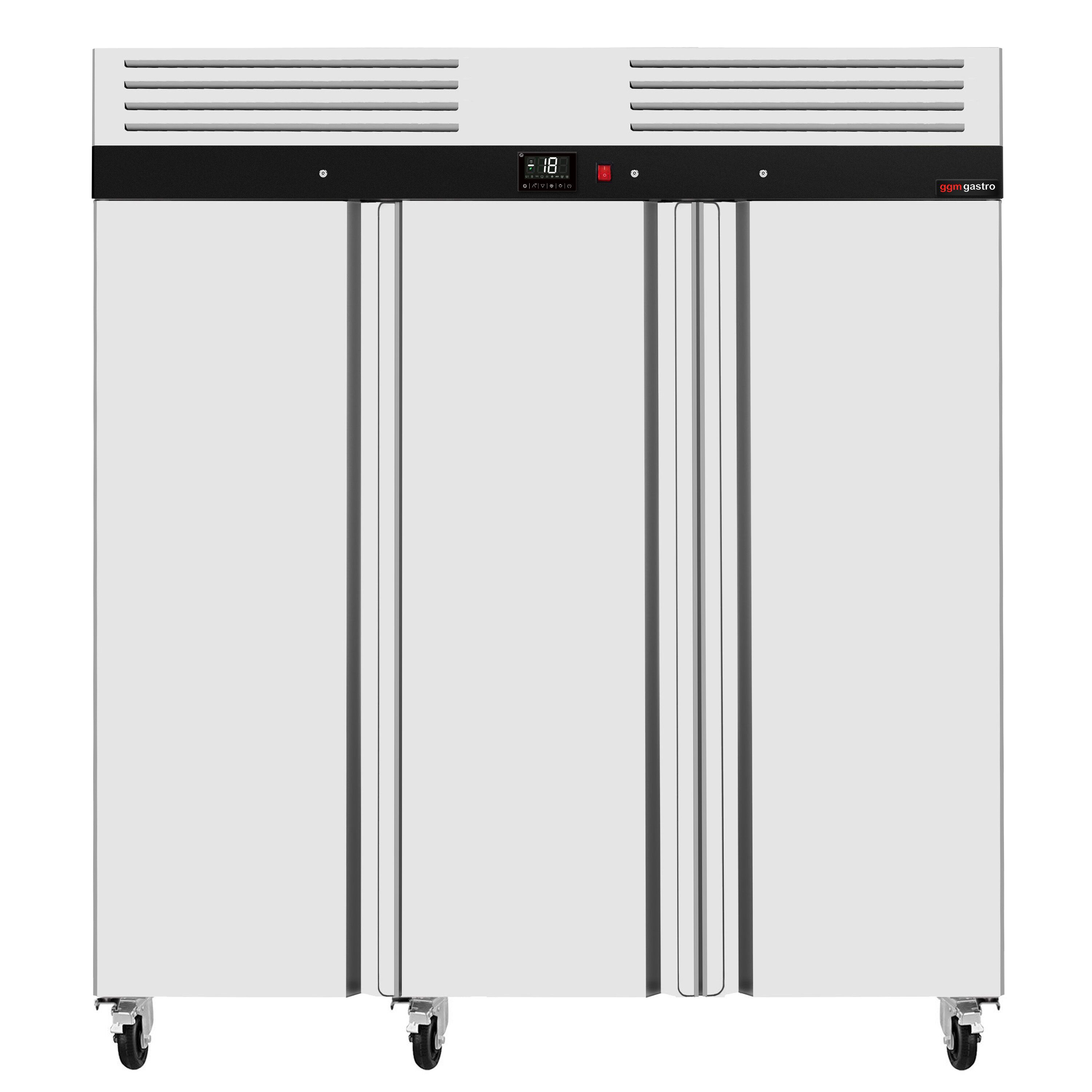 Armoire réfrigérée négative en acier inoxydable ECO - 1800 litres - avec 3 portes en inox - face intérieure des portes en plastique