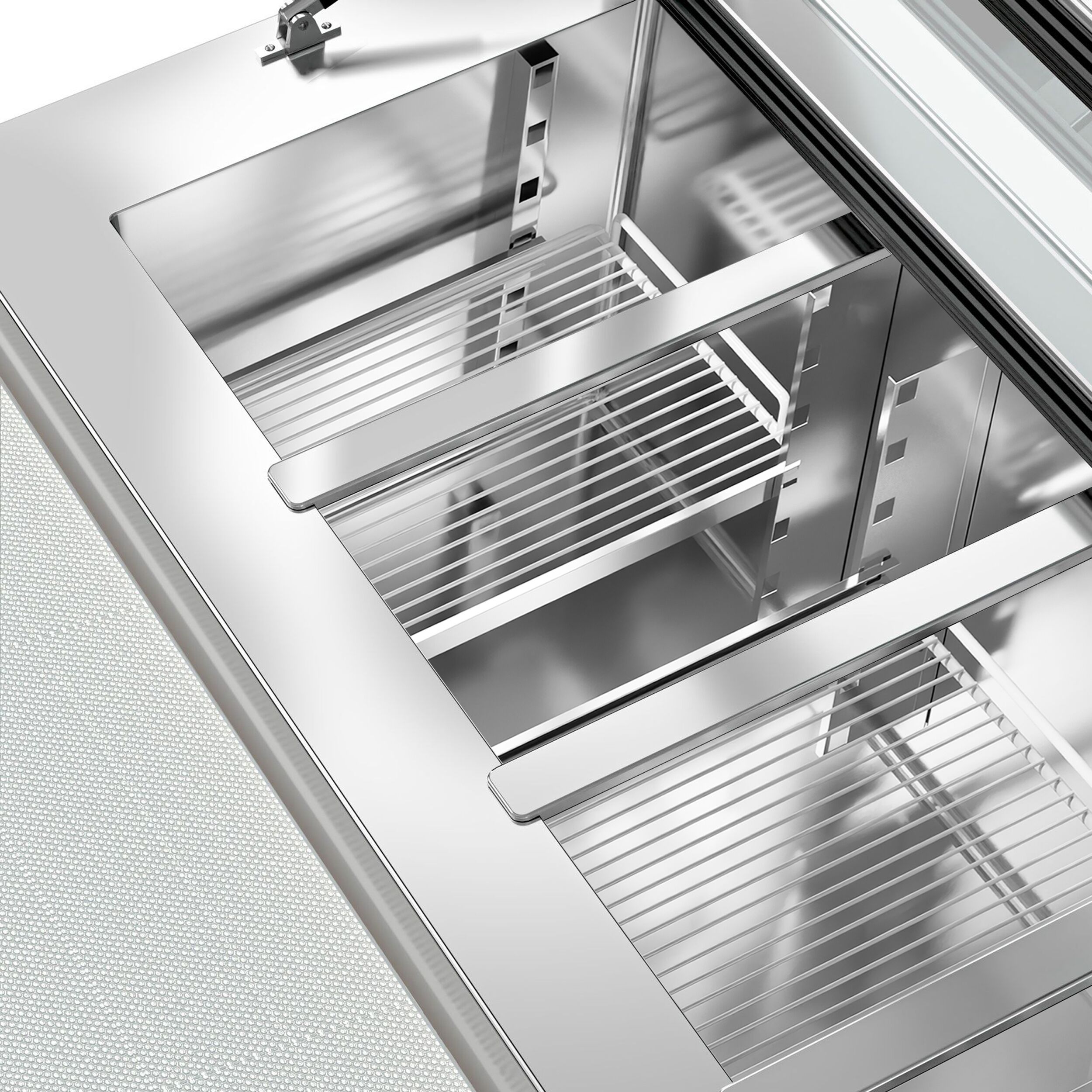 Saladette réfrigérée PREMIUM - 900mm - 159L - 2 portes vitrées - avec découpe pour 4x GN 1/3 & Couvercle verre
