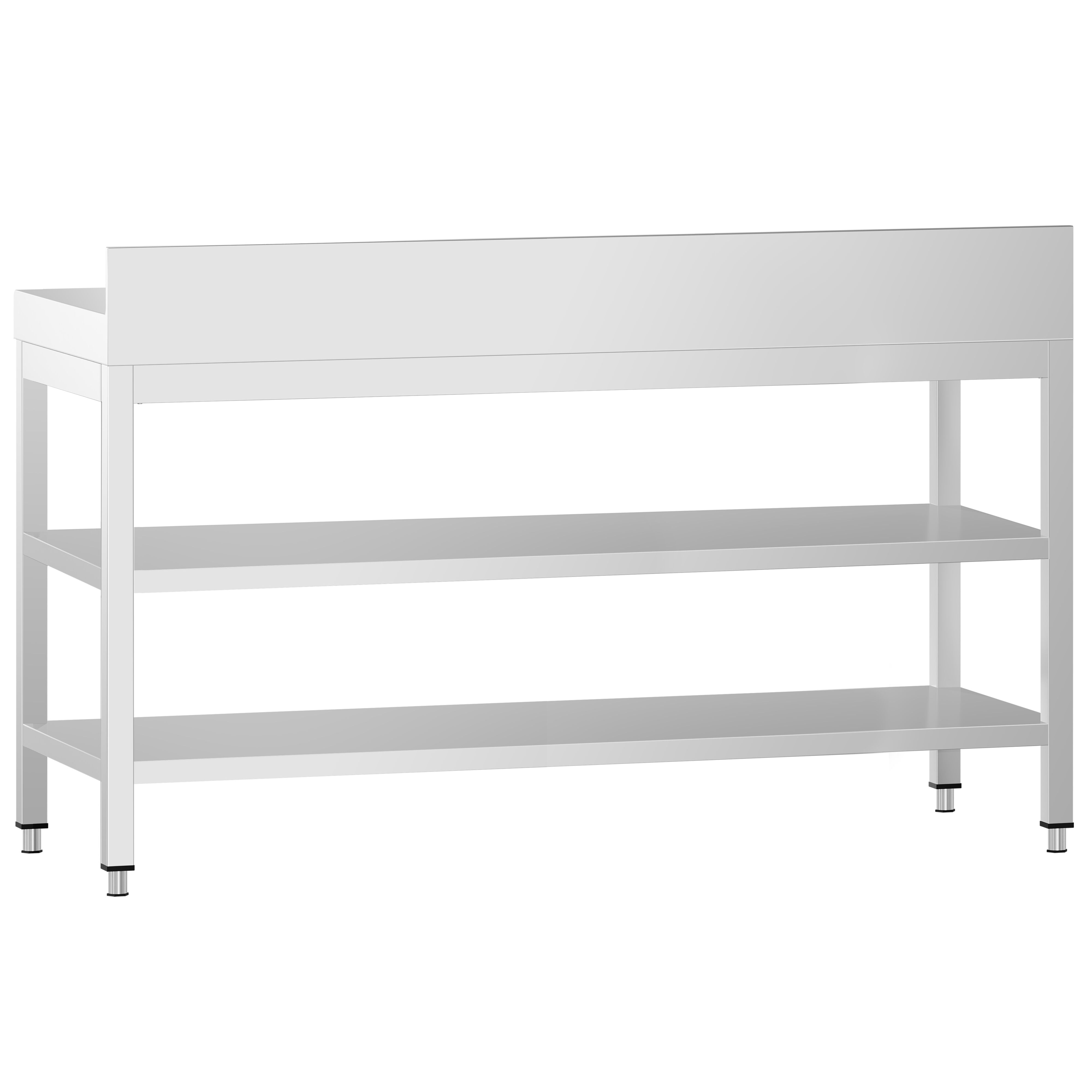 Table de travail inox PREMIUM - 1800 x 600 mm - avec tablette inférieure, Dosseret & Tablette intermédiaire