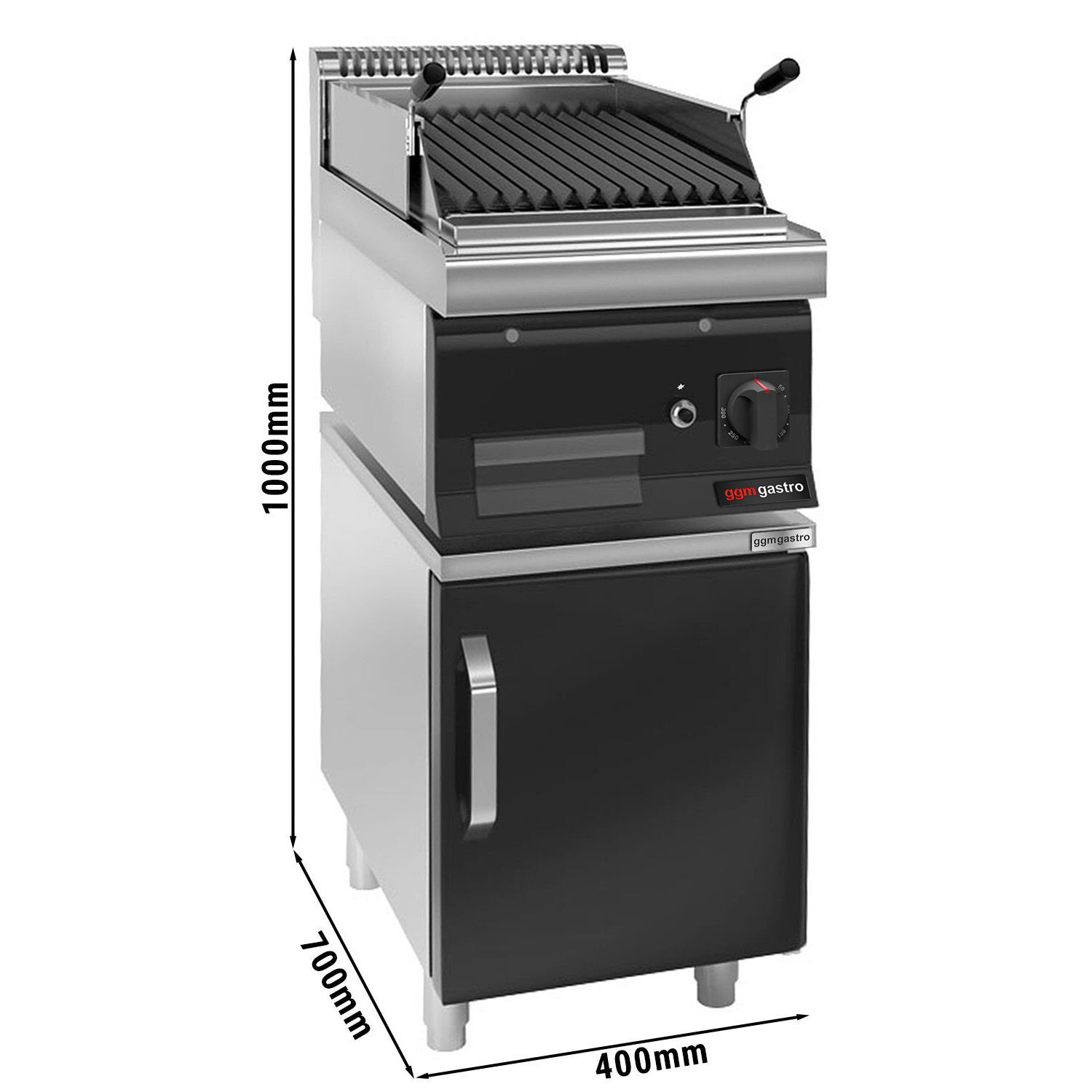 Grill à pierre de lave à gaz – 7 kW – grille inclinable – incl. soubassement avec 1 porte