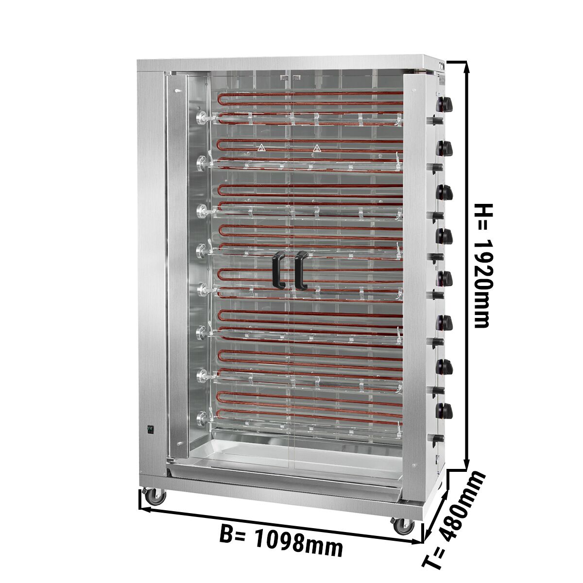 Commercial Electric Chicken Rotisserie Oven - 38.4kW - with 8 Skewers for up to 48 chickens