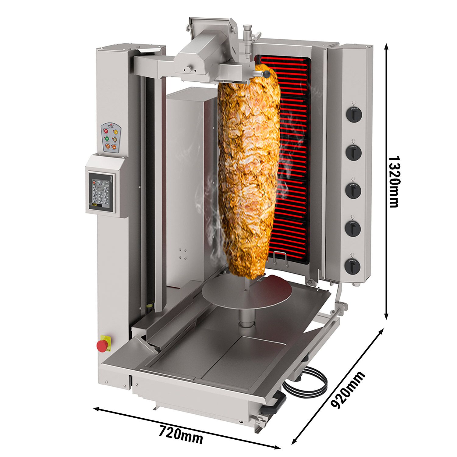 Electric Automatic Doner Kebab Grill - 5 Burner - up to 120kg - 8kW - with Auto‑Slicer - incl. 1 skewer & drip tray