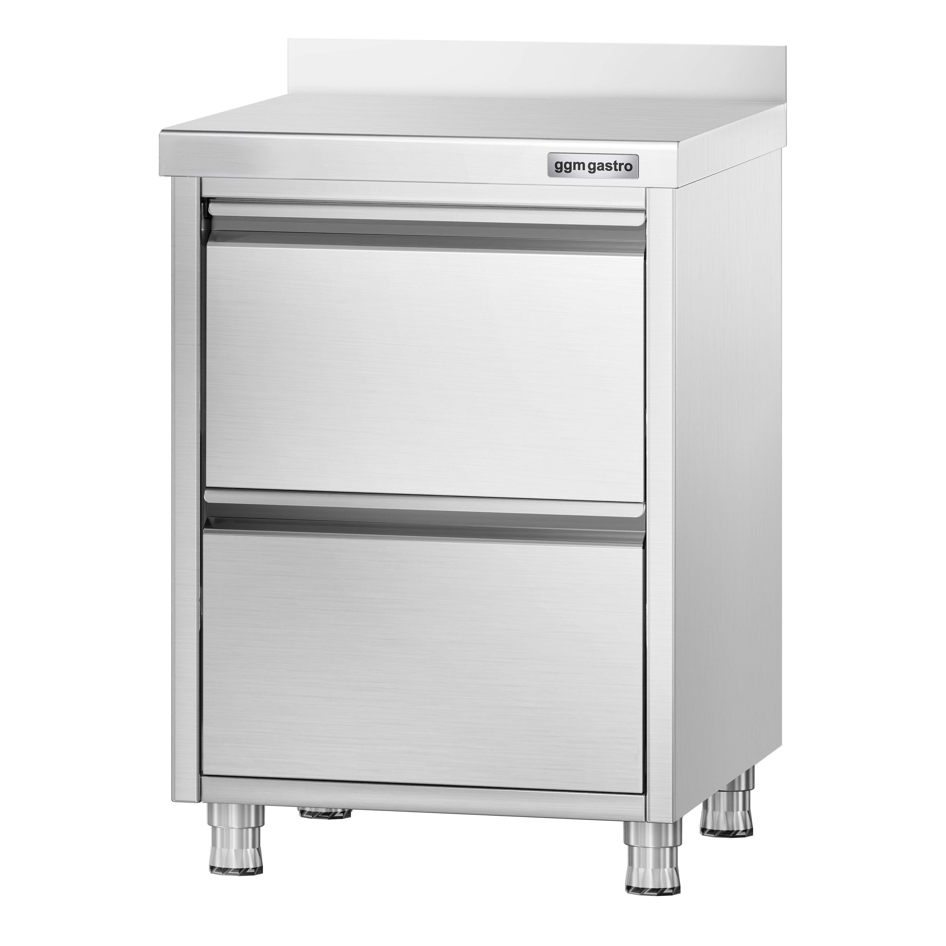 Meuble bas à tiroirs PREMIUM - Acier inoxydable - avec 2 tiroirs & dosseret 100mm - 500x700mm