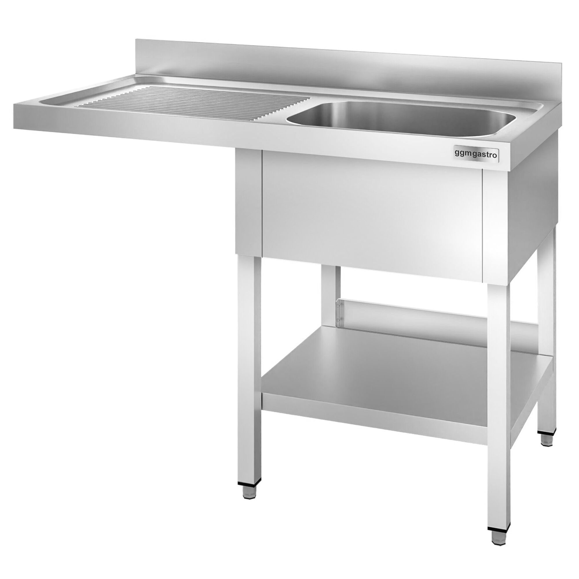 Plonge PREMIUM en acier inoxydable - 1400x700mm - 1 bac - égouttoir à gauche - avec espace lave-vaisselle - adossée/avec dosseret