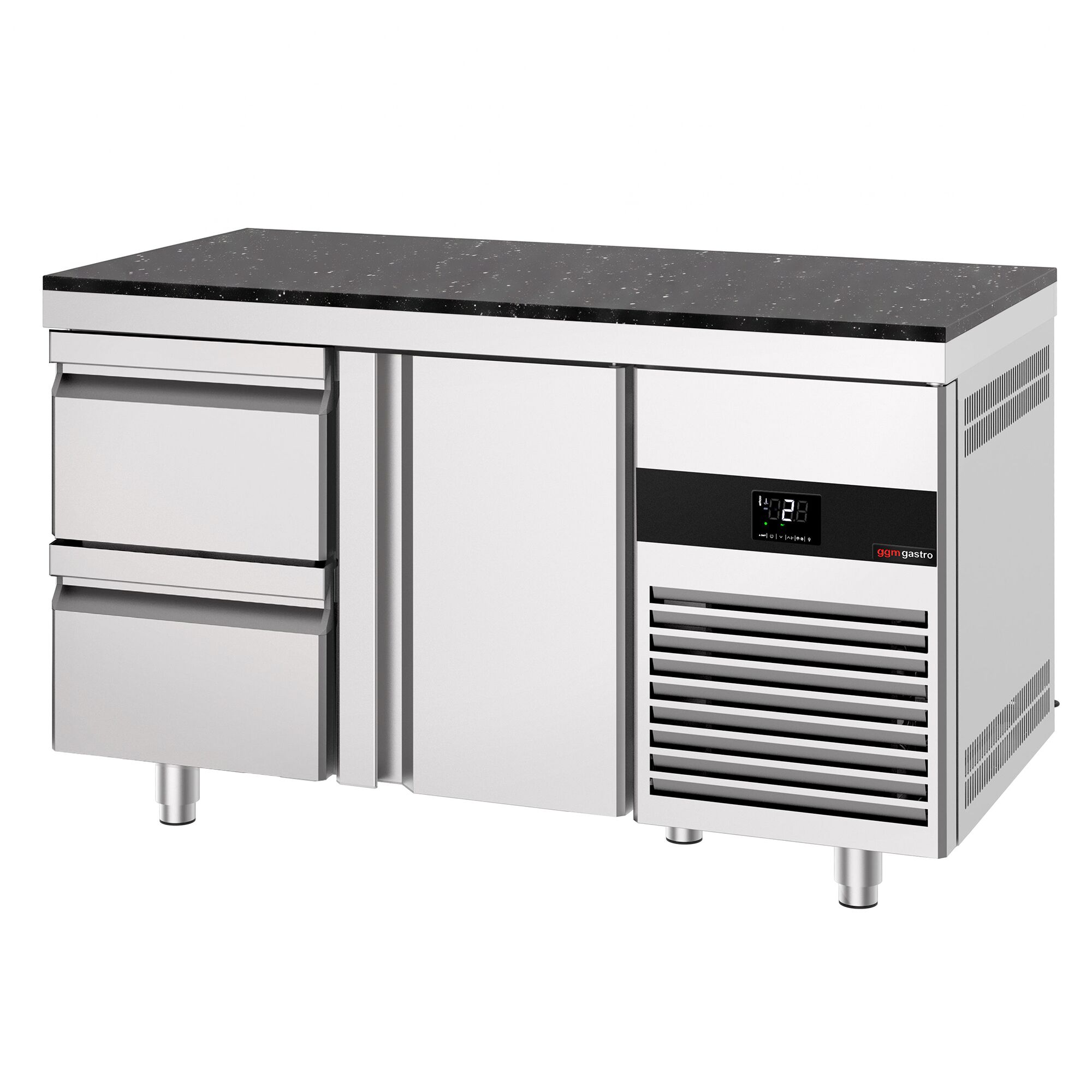 PREMIUM Refrigerated Counter – 1400 × 700 mm – with 1 Door & 2 Drawers – incl. Granite Worktop