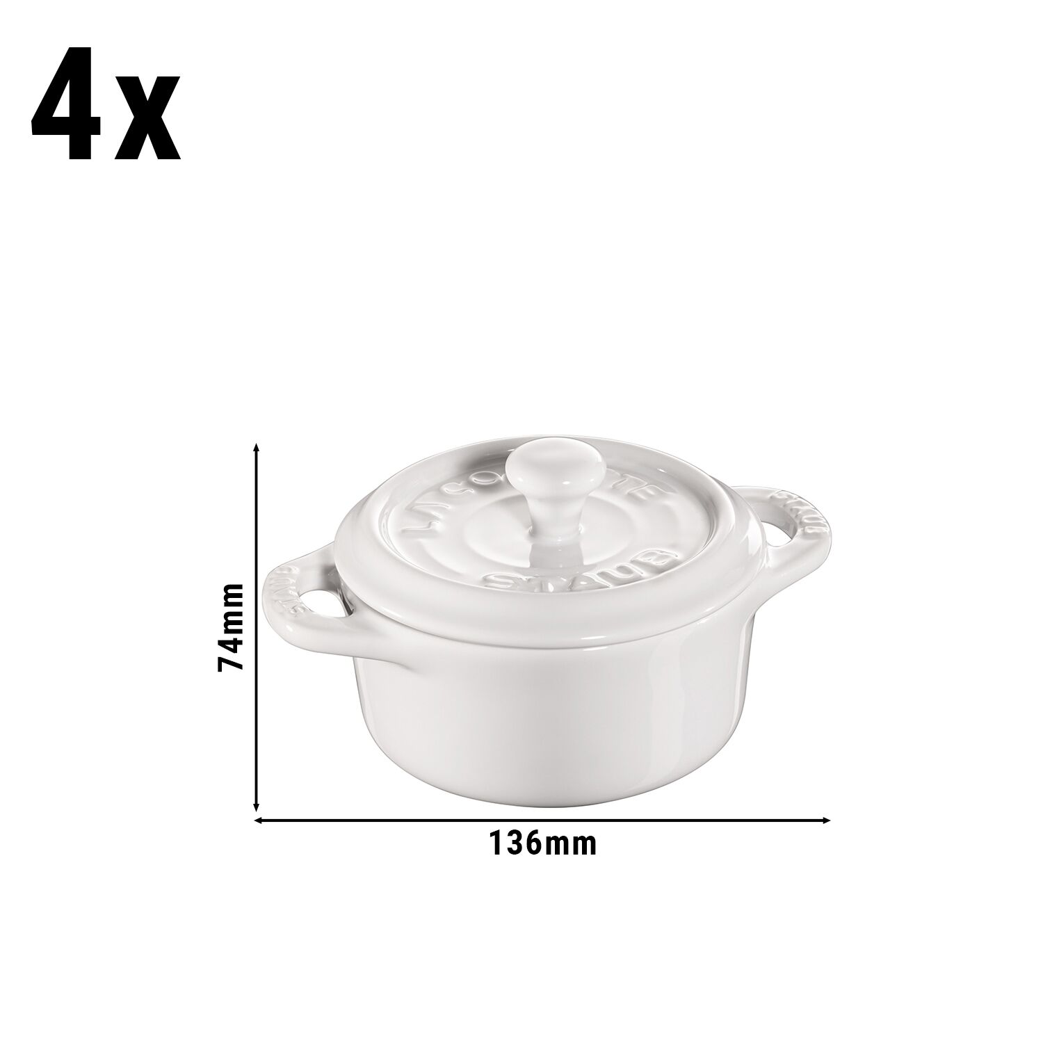 (4) STAUB| Ceramic Mini Cocotte Set, Round – Ivory White - Ø 100 mm - 0.20 L Each