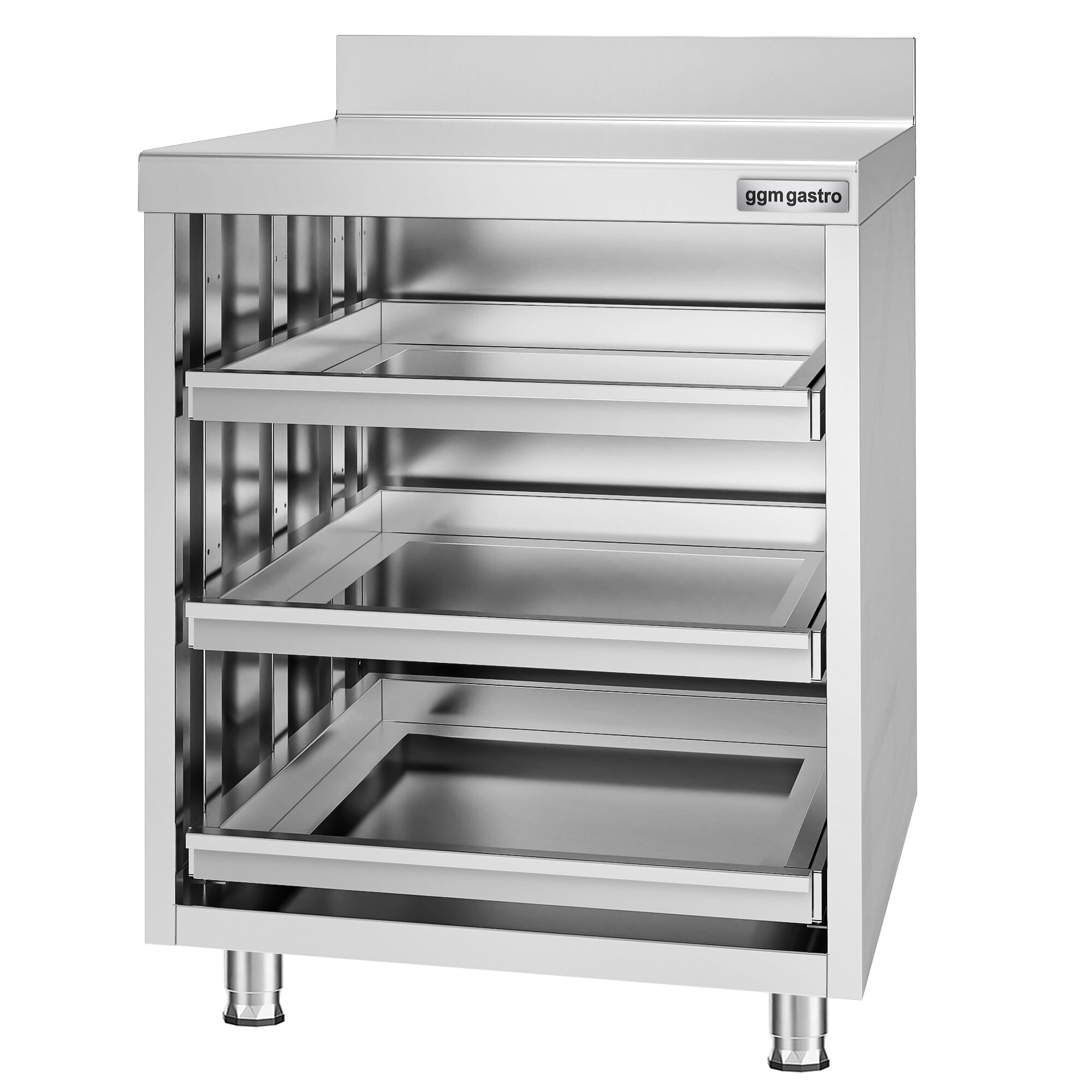 Szafka robocza ze stali nierdzewnej - 647x600mm - z 3 szufladami, z rantem