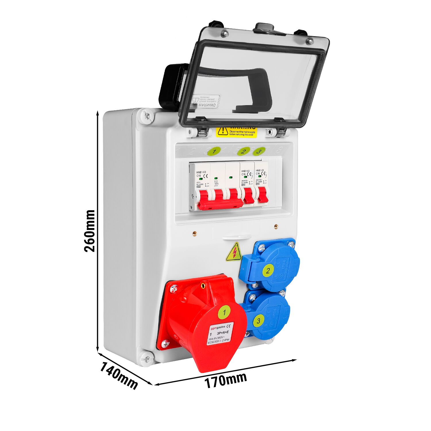 Coffret de chantier électrique - 2x 2P+T 16A 230V & 1x CEE 16A 400V 5P (rouge) prises