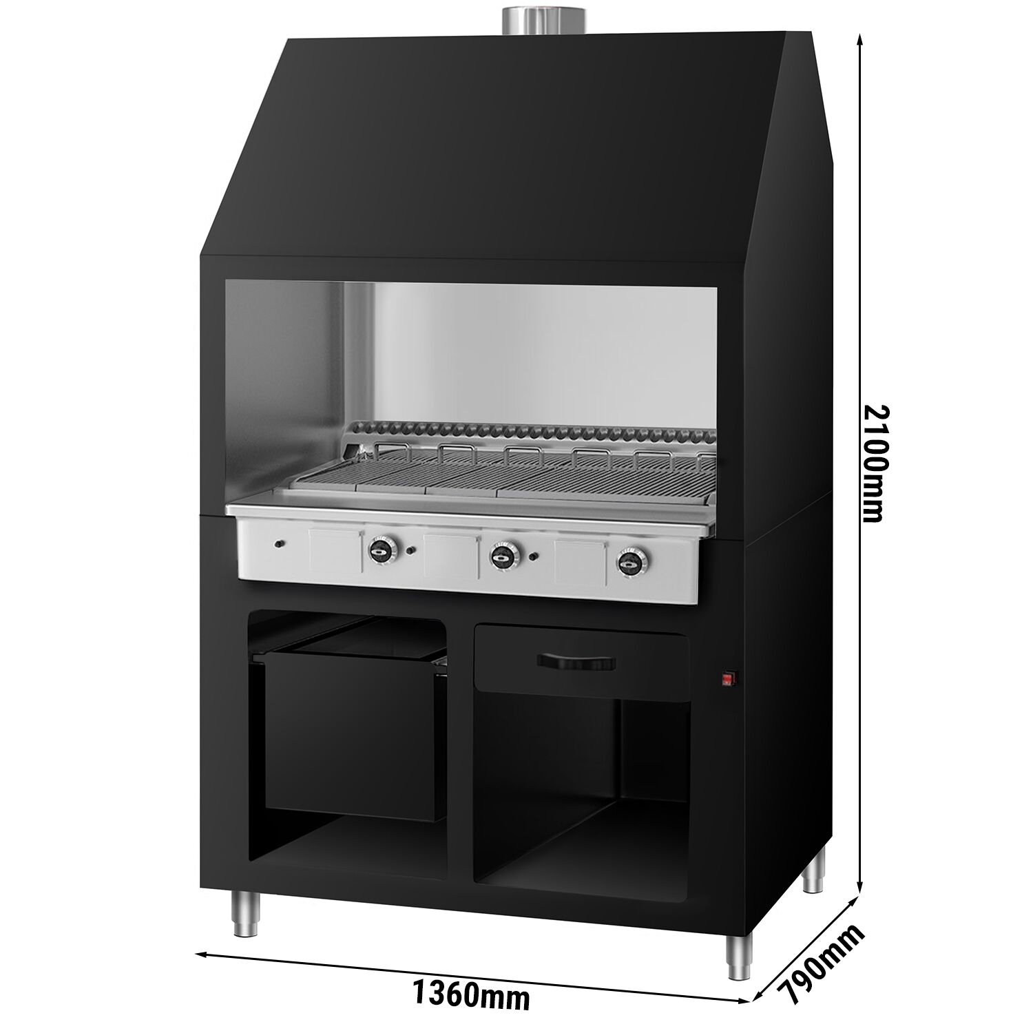 Commercial Gas Chargrill BERLIN - 1360mm - 790mm Deep - Cast-Iron Cooking Grids - Black - 6 Grill Grids