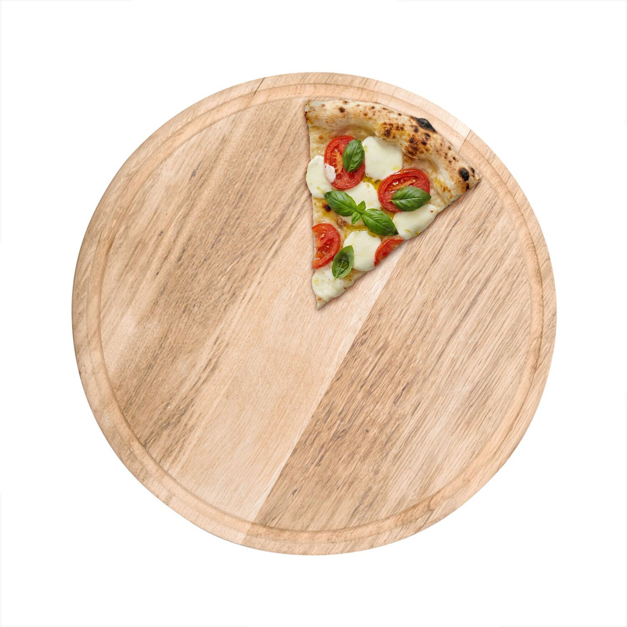 Assiette à Pizza - Bois - Ø 300 mm - Avec Rainure à Jus